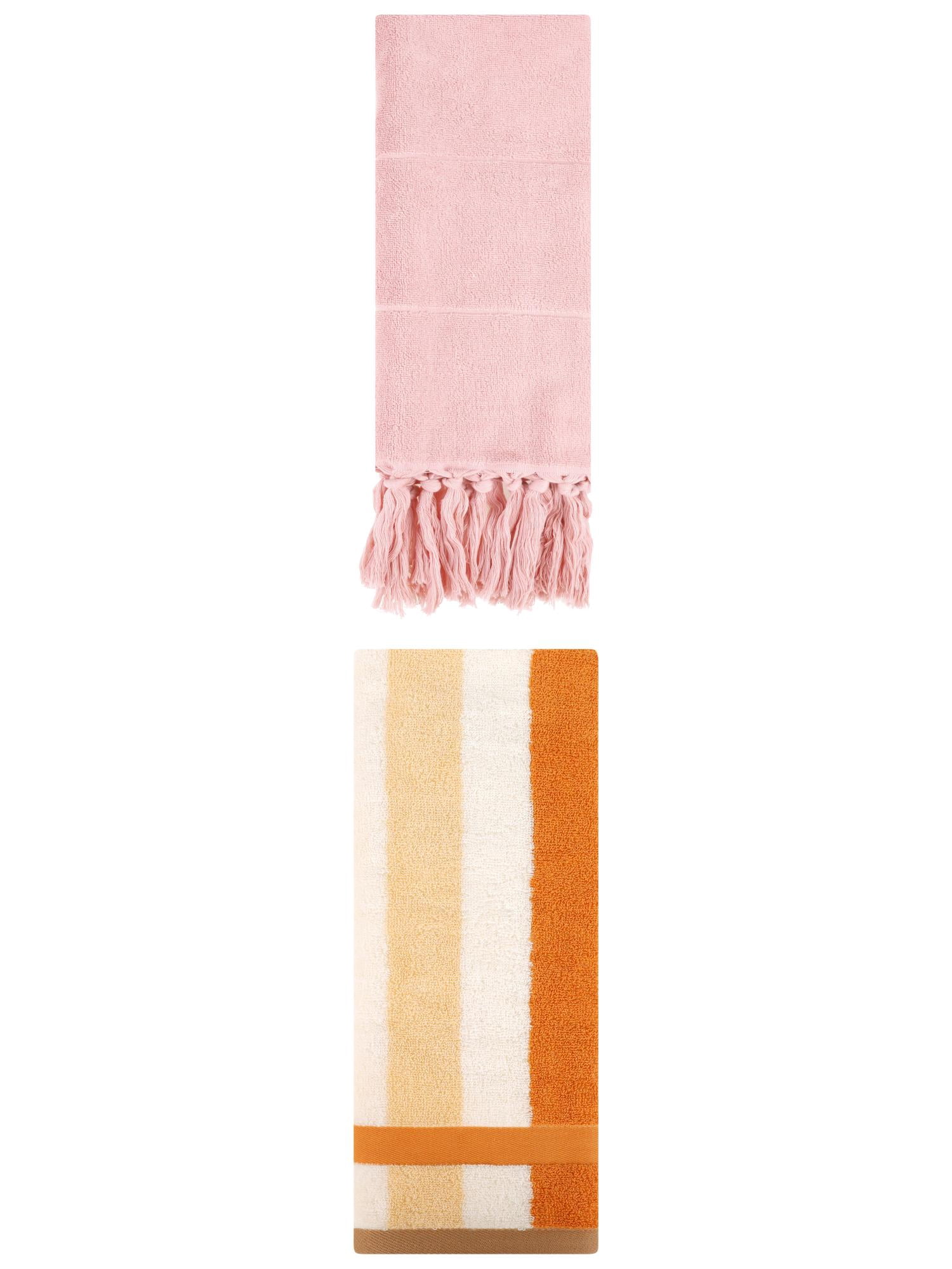 Unique Bargains 2 Pack Soft Decorative Hand Towel Pink/Brown Yellow 14"x30"/13"x29"