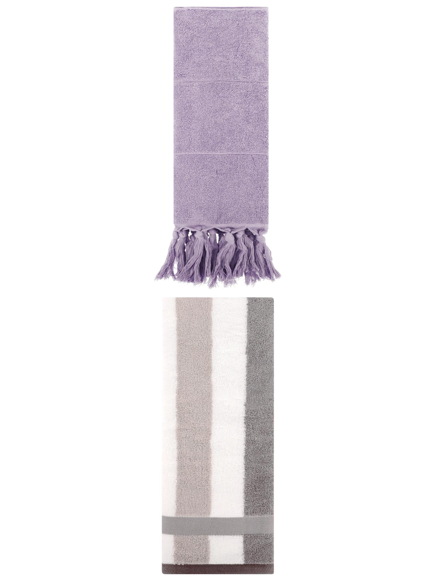 Unique Bargains 2 Pack Soft Decorative Hand Towel Purple/Grey 14"x30"/13"x29"