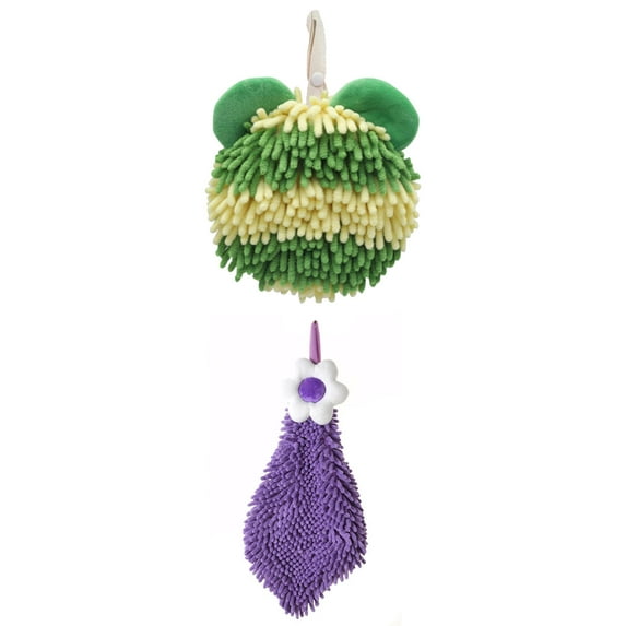 Unique Bargains 2 Pack Soft Hand Towel 6" x 15"/7" x 7" Purple/Green