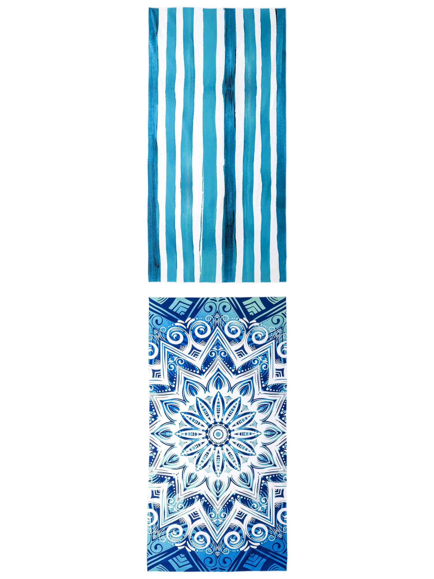 Unique Bargains 2 Pack Soft Oversized Beach Towel Green/Aqua Blue 71" x 35"/63" x 31"