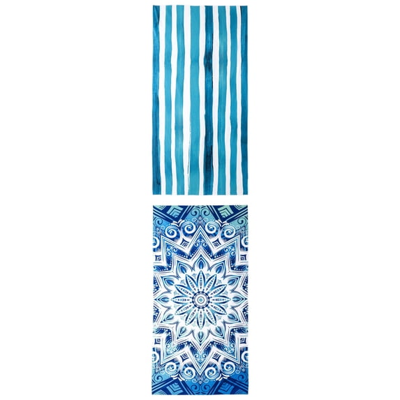Unique Bargains 2 Pack Soft Oversized Beach Towel Green/Aqua Blue 71" x 35"/63" x 31"