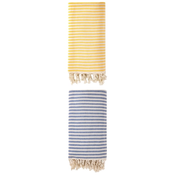 Unique Bargains 2 Pack Soft Sand Free Quick Dry Turkish Towel Blue/Yellow 71"x40"
