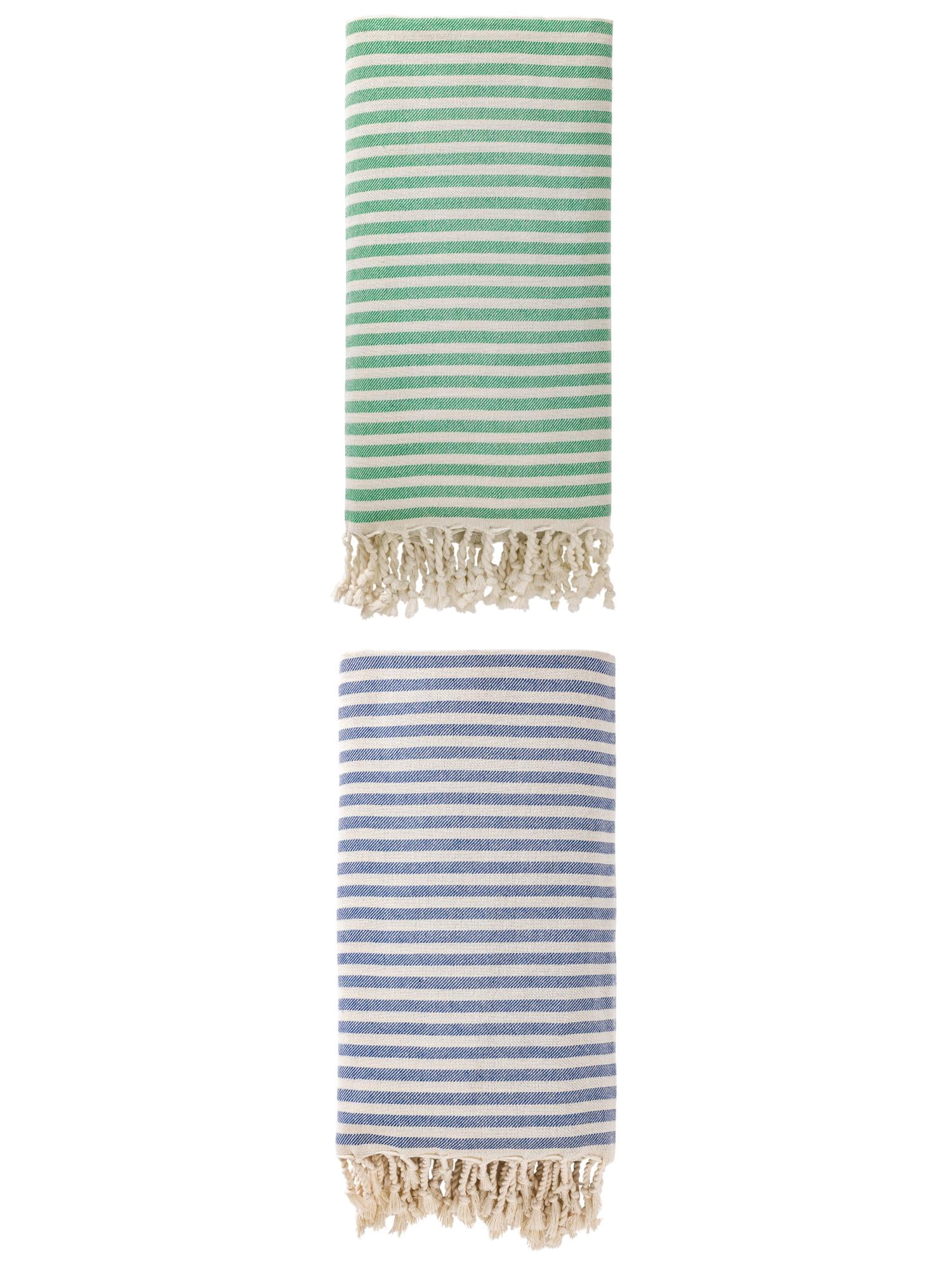 Unique Bargains 2 Pack Soft Sand Free Quick Dry Turkish Towel Green/Blue 71"x40"