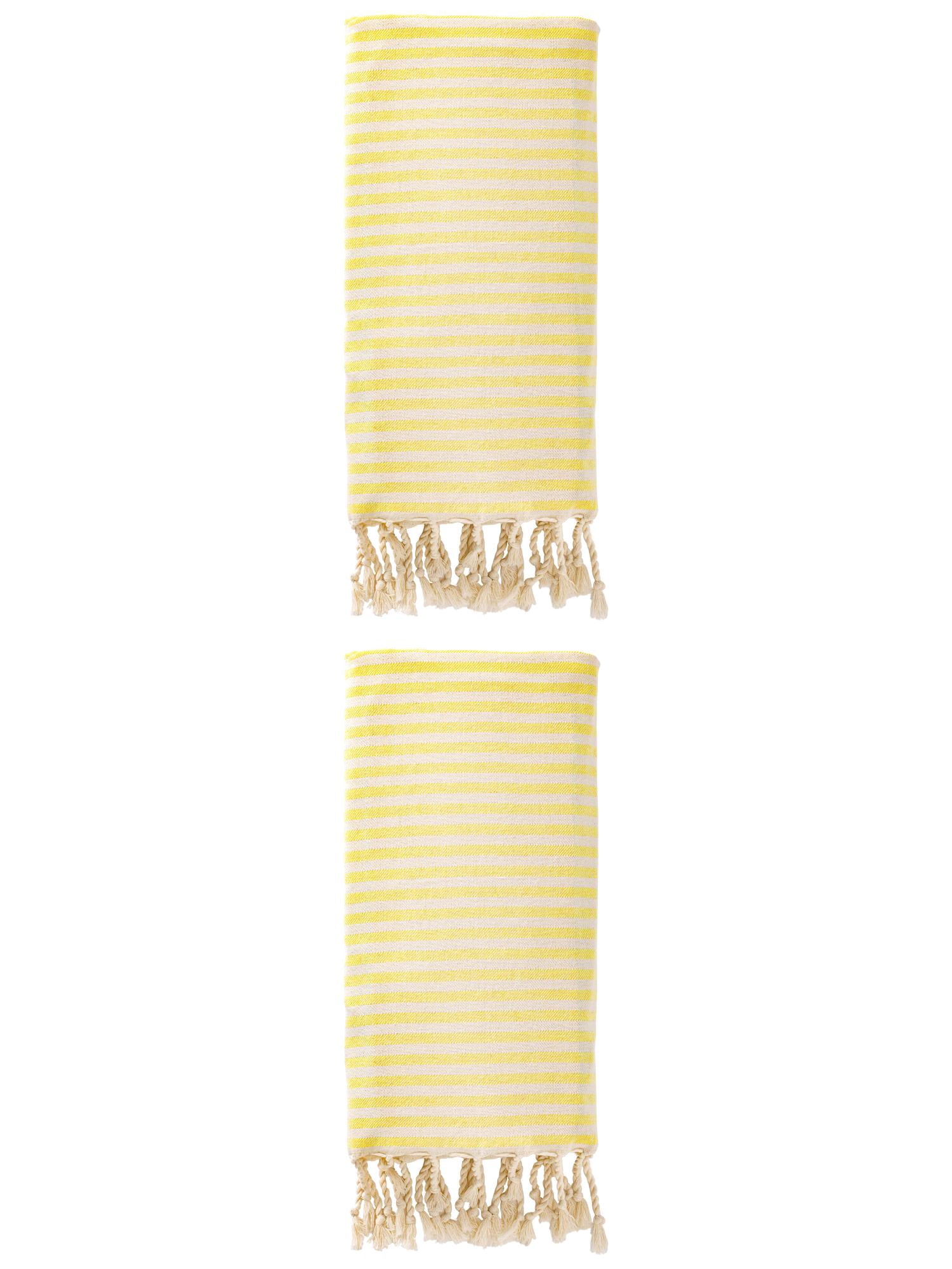 Unique Bargains 2 Pack Soft Sand Free Quick Dry Turkish Towel Light Yellow 71"x40"