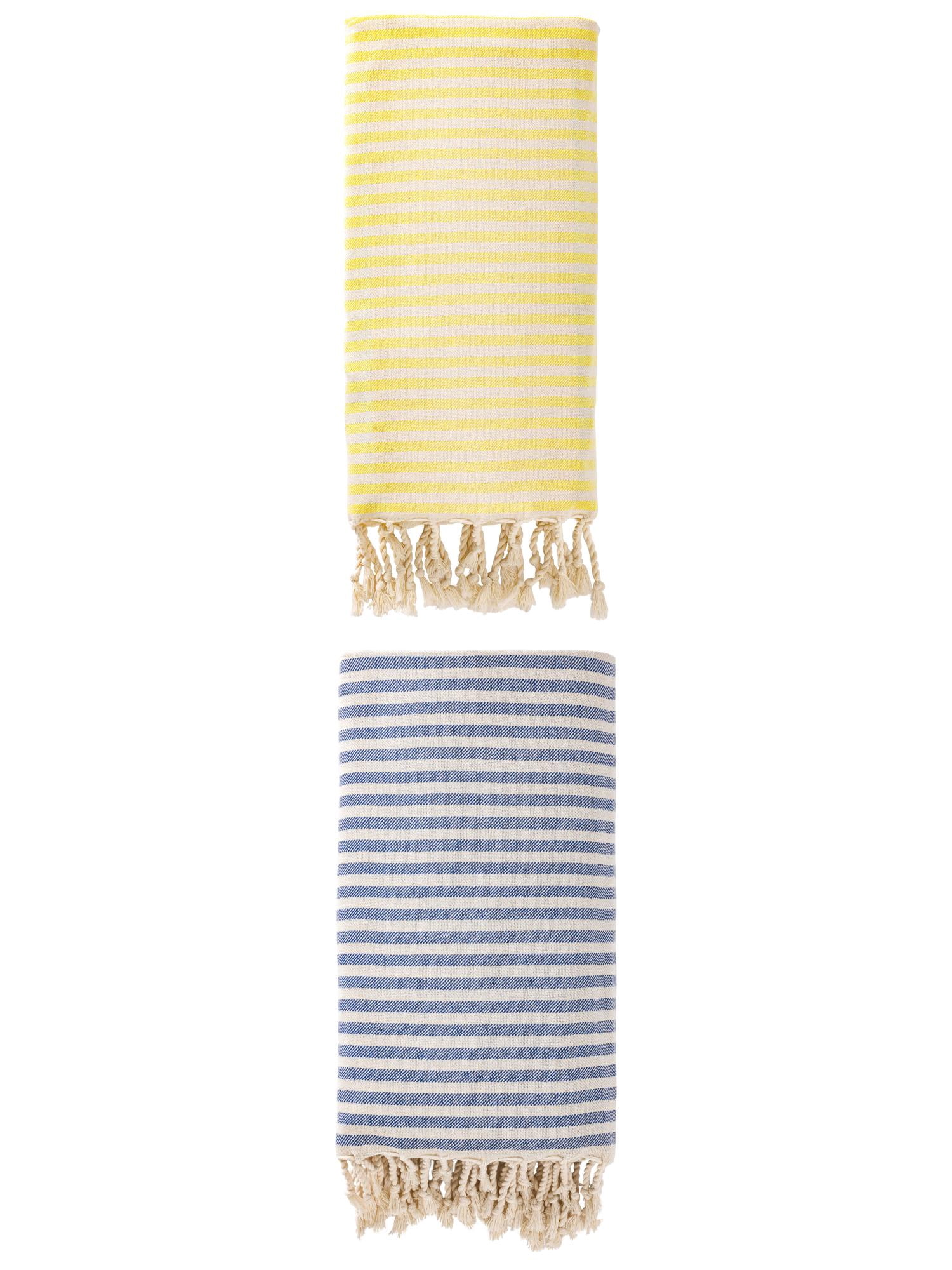 Unique Bargains 2 Pack Soft Sand Free Quick Dry Turkish Towel Light Yellow/Blue 71"x40"