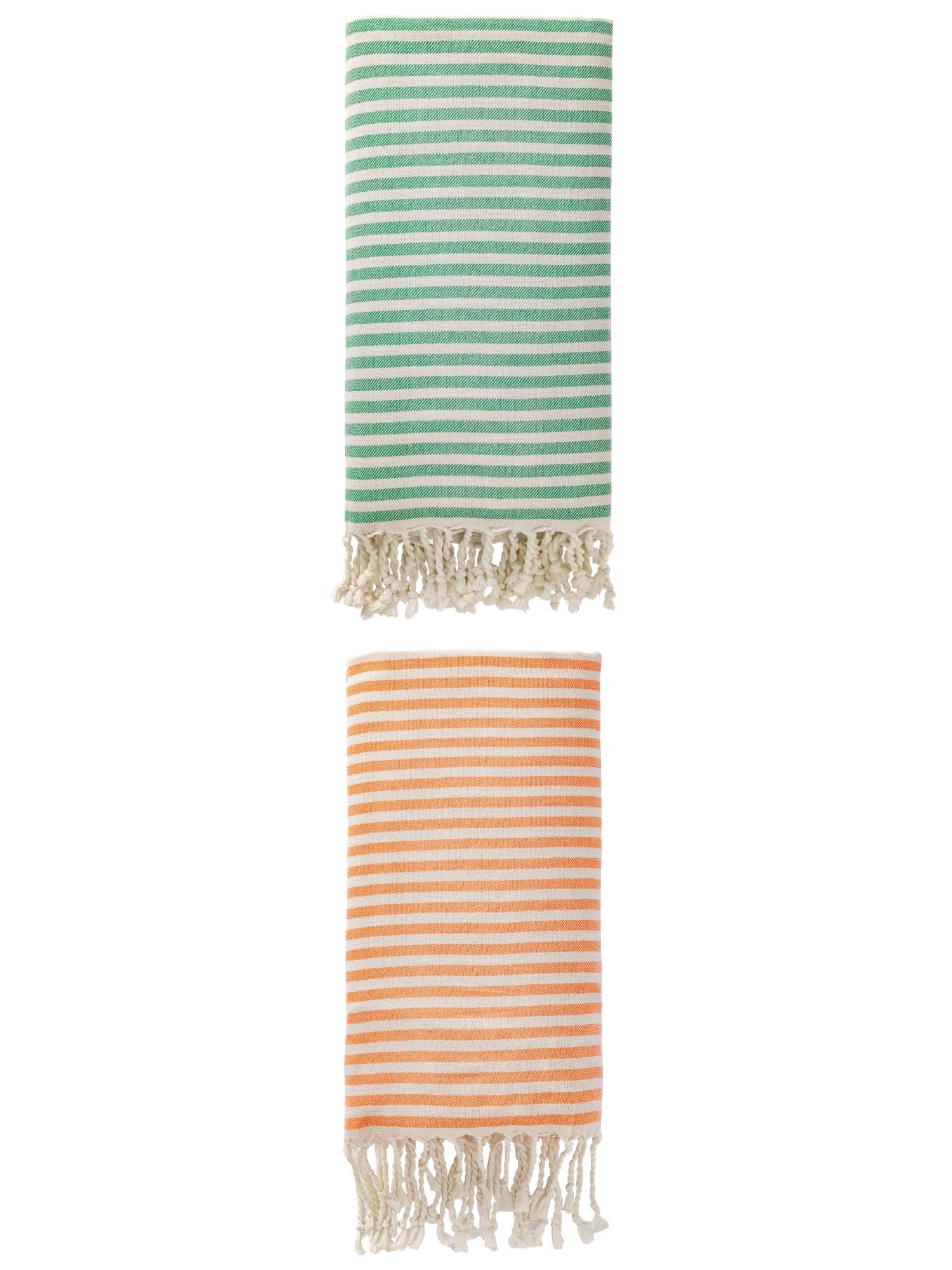 Unique Bargains 2 Pack Soft Sand Free Quick Dry Turkish Towel Orange/Green 71"x40"