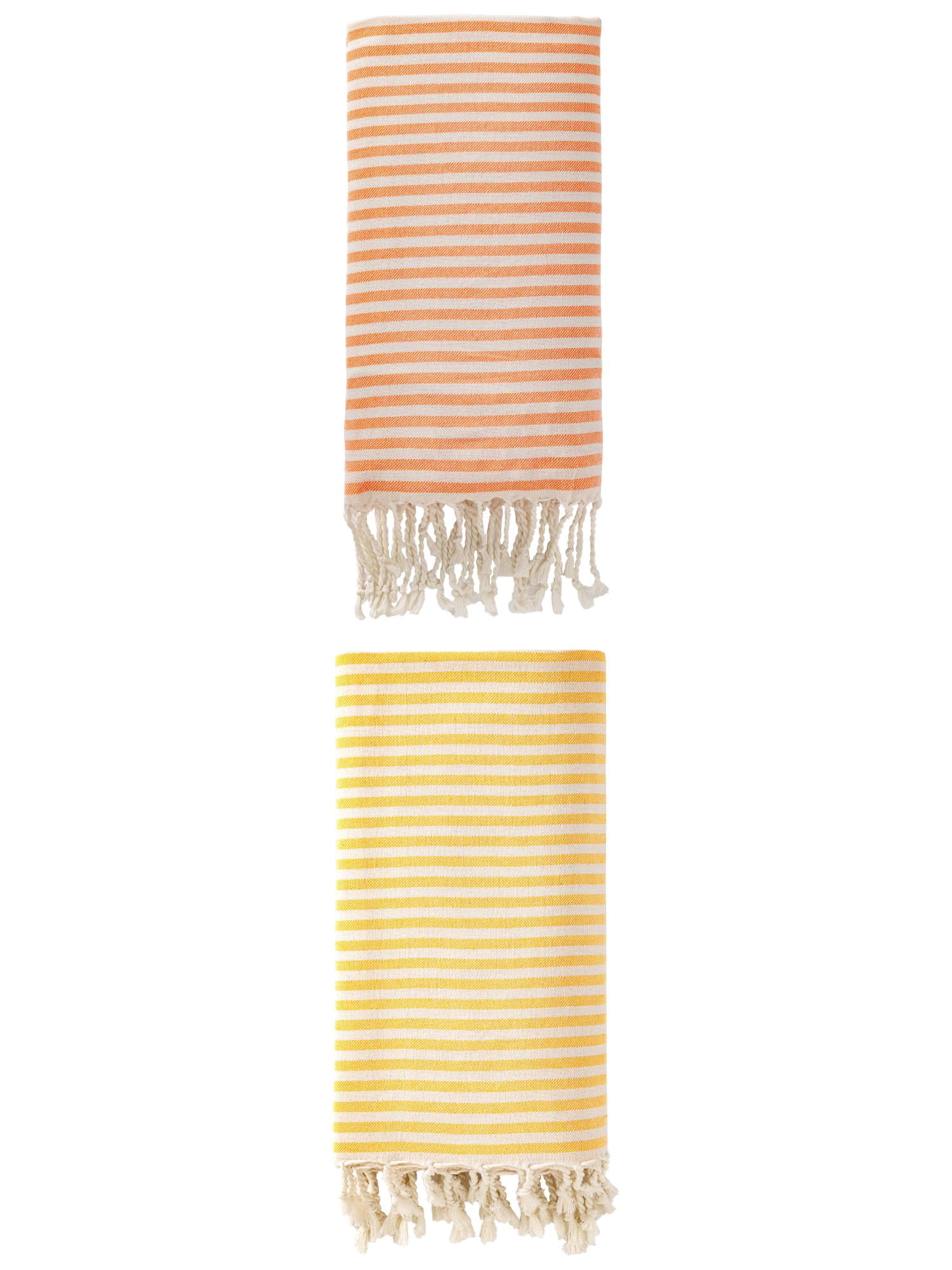 Unique Bargains 2 Pack Soft Sand Free Quick Dry Turkish Towel Orange/Yellow 71"x40"