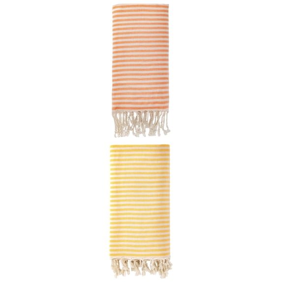 Unique Bargains 2 Pack Soft Sand Free Quick Dry Turkish Towel Orange/Yellow 71"x40"