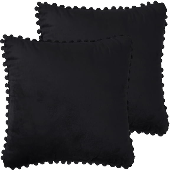 Unique Bargains 2-Pack Soft Velvet Pompoms Throw Pillow Covers 18" x 18" Black