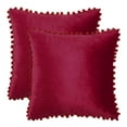 thumbnail image 1 of Unique Bargains 2-Pack Soft Velvet Pompoms Throw Pillow Covers 18" x 18" Burgundy, 1 of 8