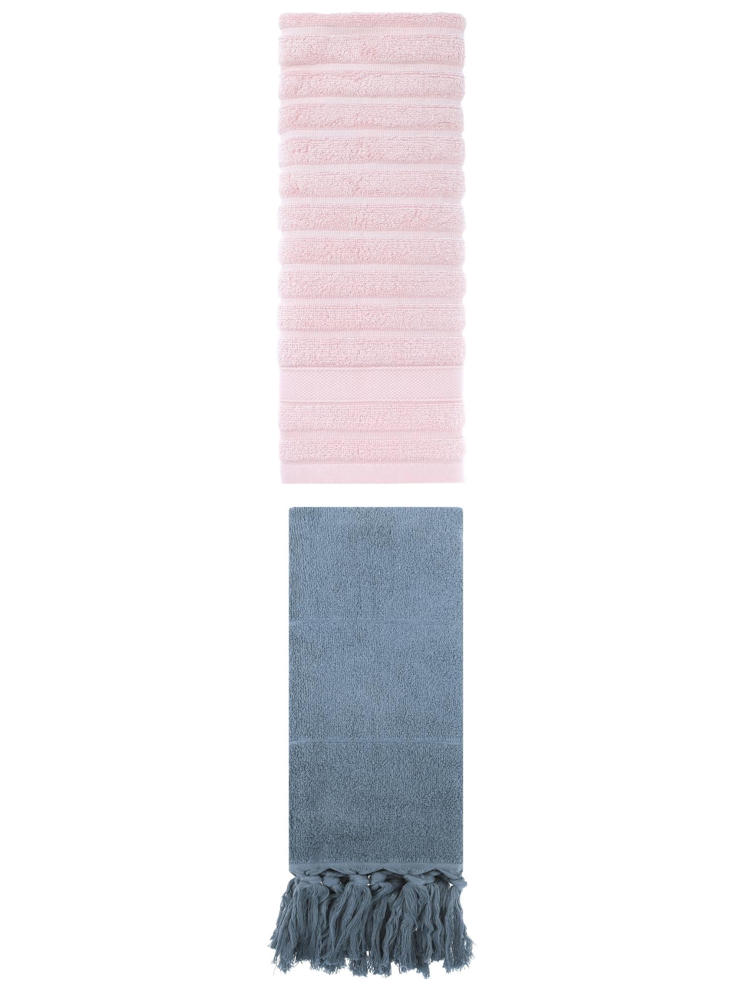 Unique Bargains 2 Pack Solid Absorbent Soft Cotton Hand Towels 14" x 30" Blue/Pink
