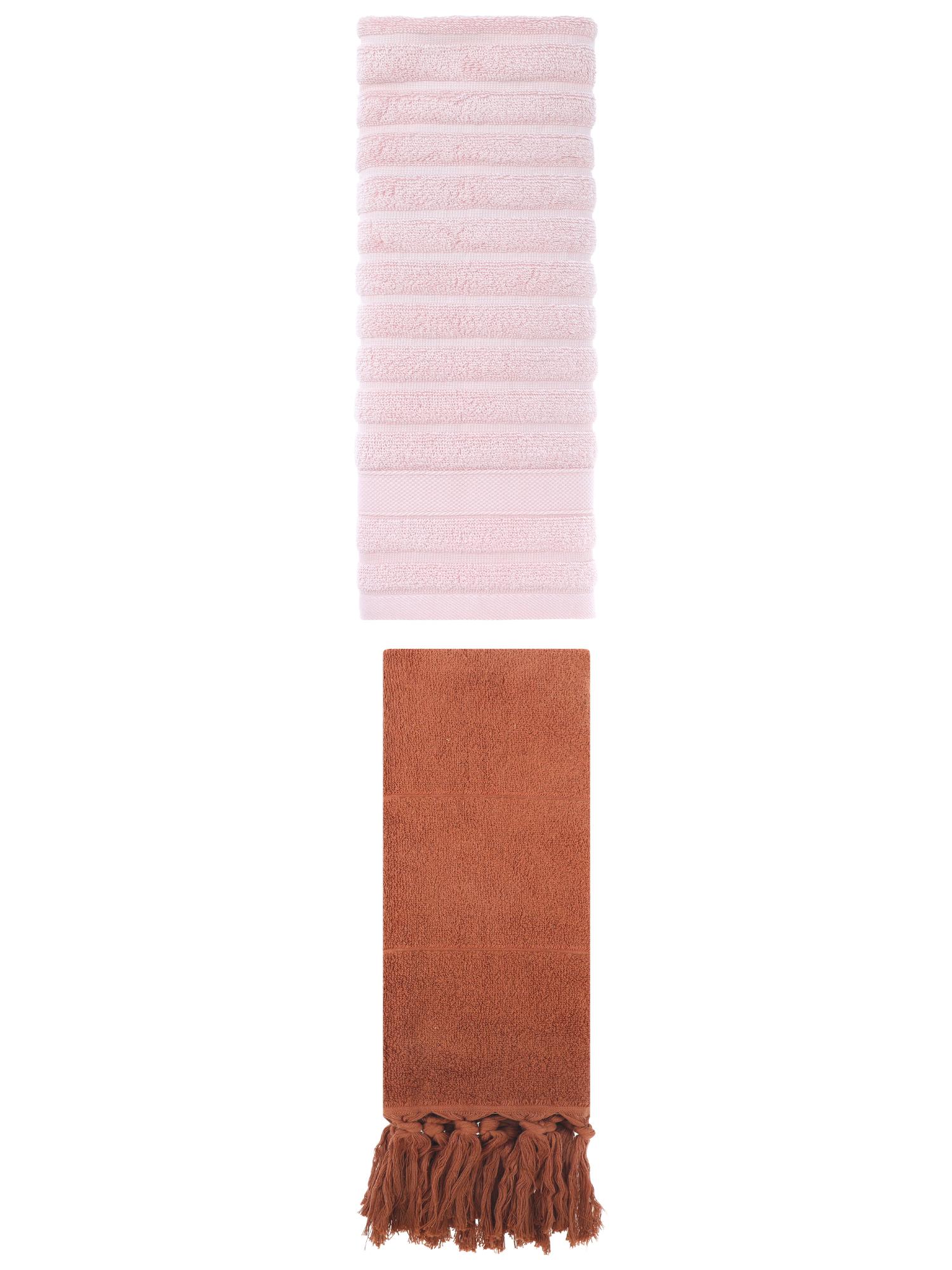 Unique Bargains 2 Pack Solid Absorbent Soft Cotton Hand Towels 14" x 30" Brown/Pink