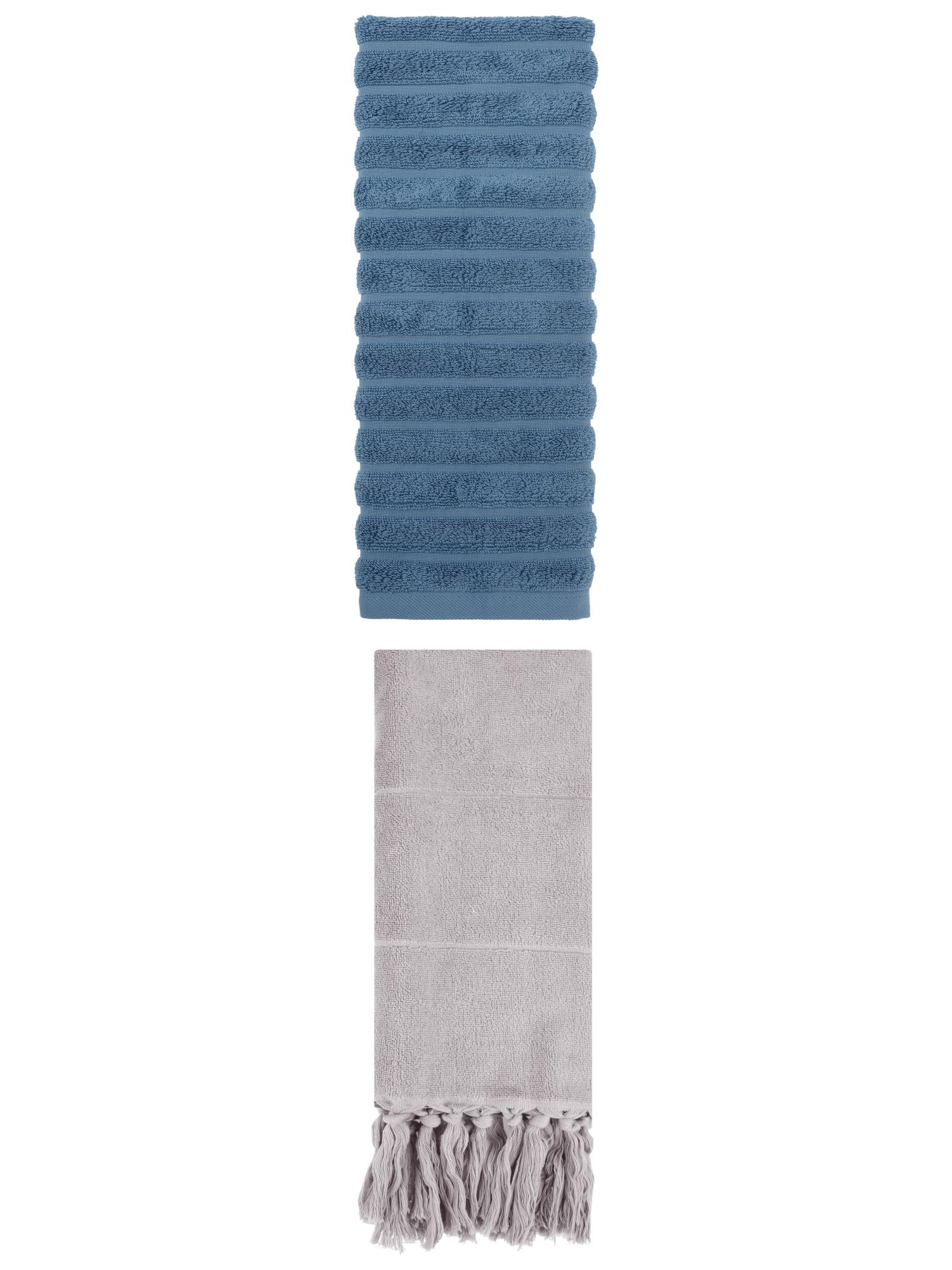 Unique Bargains 2 Pack Solid Absorbent Soft Cotton Hand Towels 14" x 30" Grey/Blue
