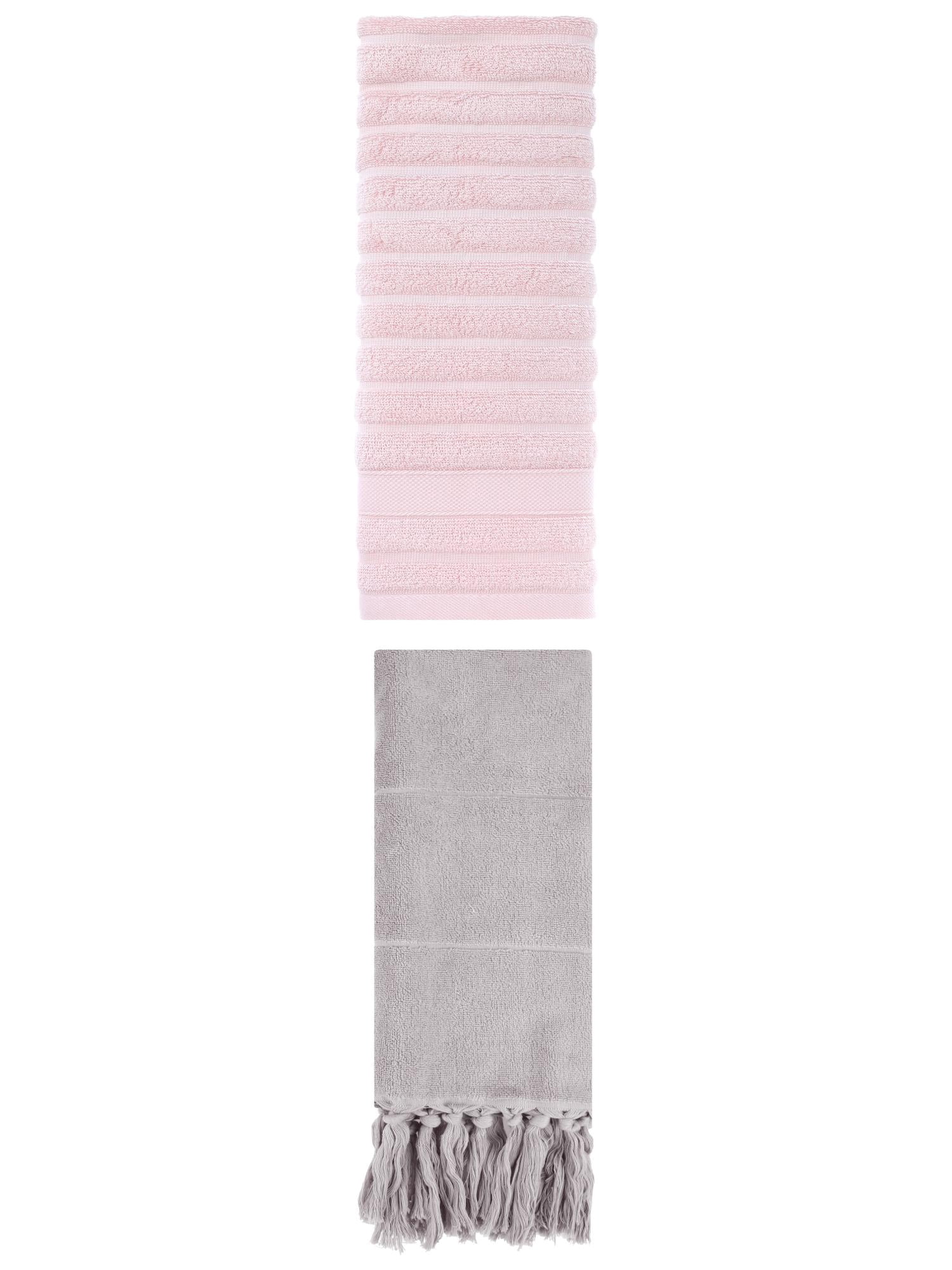 Unique Bargains 2 Pack Solid Absorbent Soft Cotton Hand Towels 14" x 30" Grey/Pink