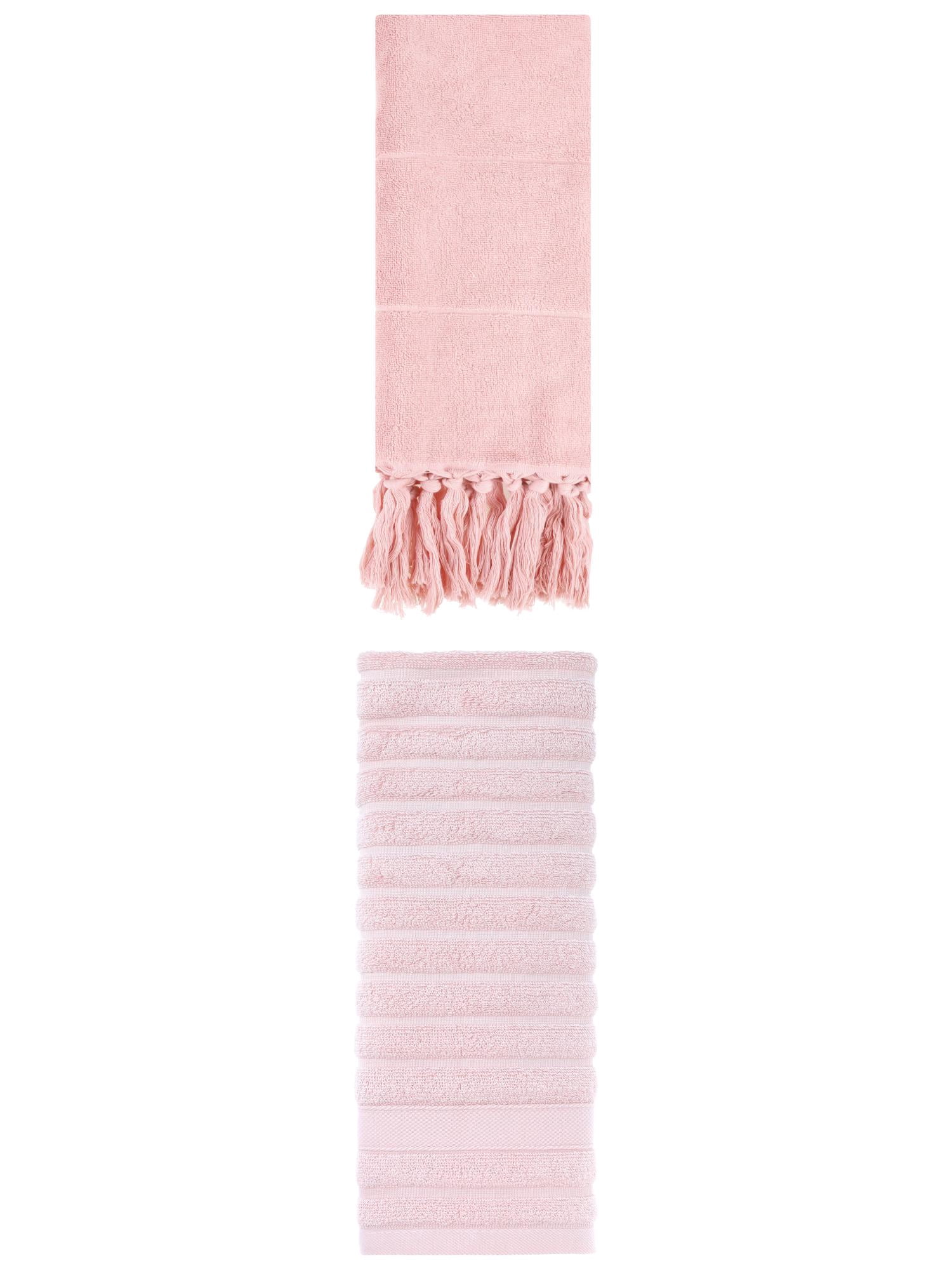 Unique Bargains 2 Pack Solid Absorbent Soft Cotton Hand Towels 14" x 30" Pink