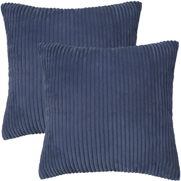 Unique Bargains 2-Pack Solid Corduory Decorative Throw Pillow Covers Navy Blue 18" x 18"
