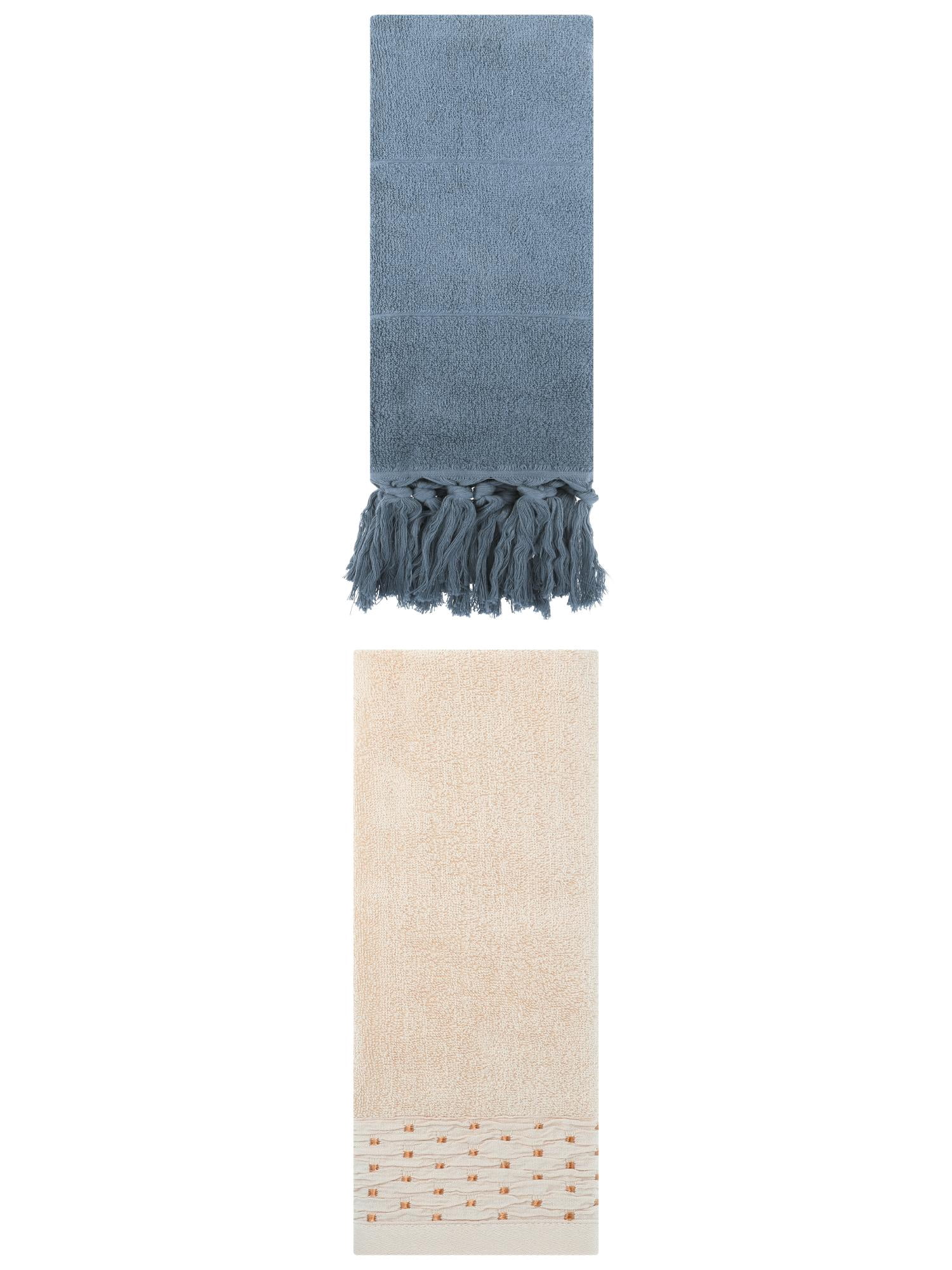Unique Bargains 2 Pack Solid Cotton Bathroom Hand Towel 14" x 30" Blue/Light Brown