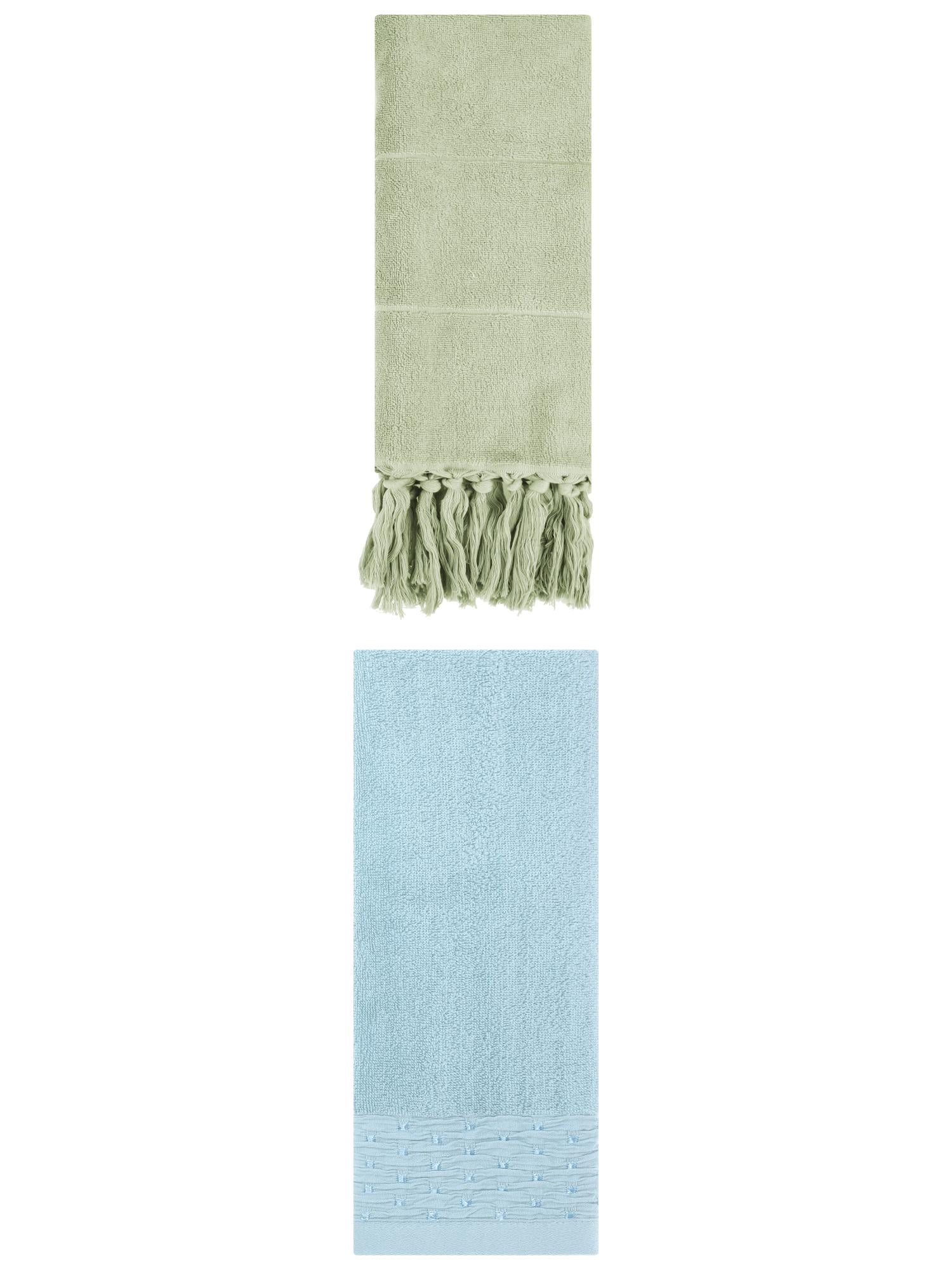 Unique Bargains 2 Pack Solid Cotton Bathroom Hand Towel 14"x30" Green/Blue