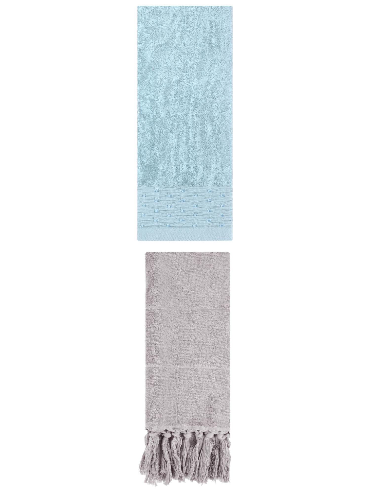 Unique Bargains 2 Pack Solid Cotton Bathroom Hand Towel 14"x30" Grey/Blue