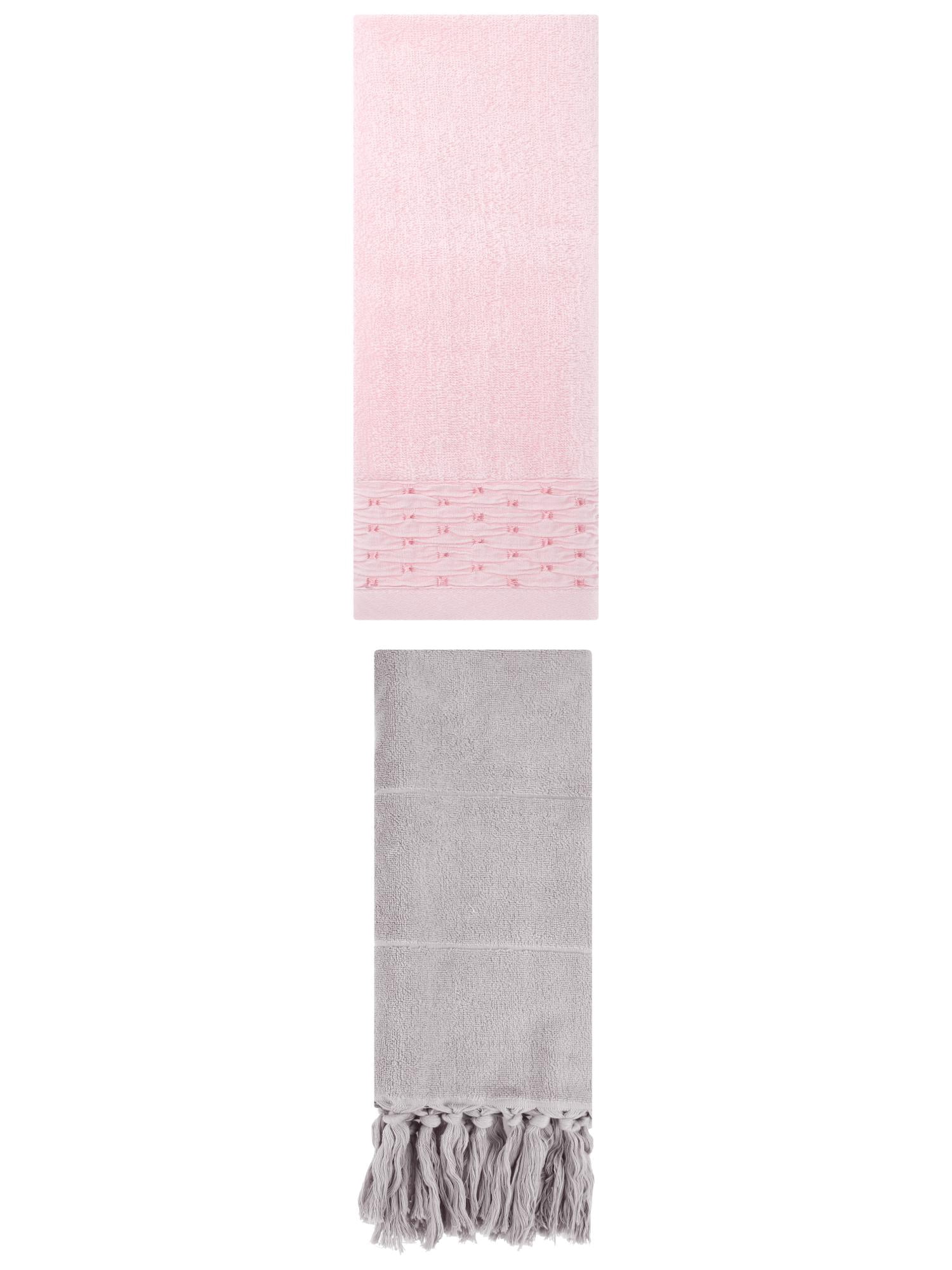 Unique Bargains 2 Pack Solid Cotton Bathroom Hand Towel 14"x30" Grey/Pink