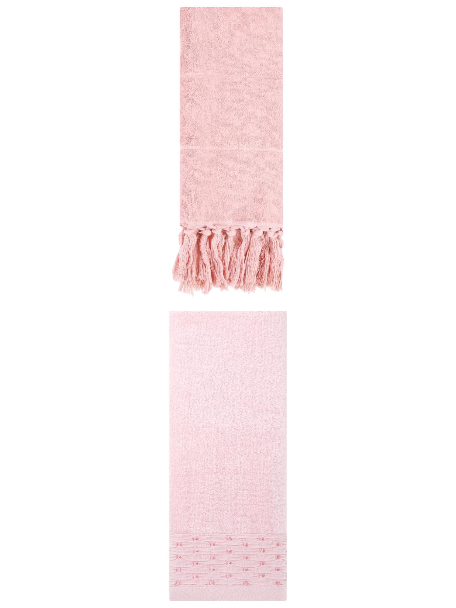 Unique Bargains 2 Pack Solid Cotton Bathroom Hand Towel 14"x30" Pink