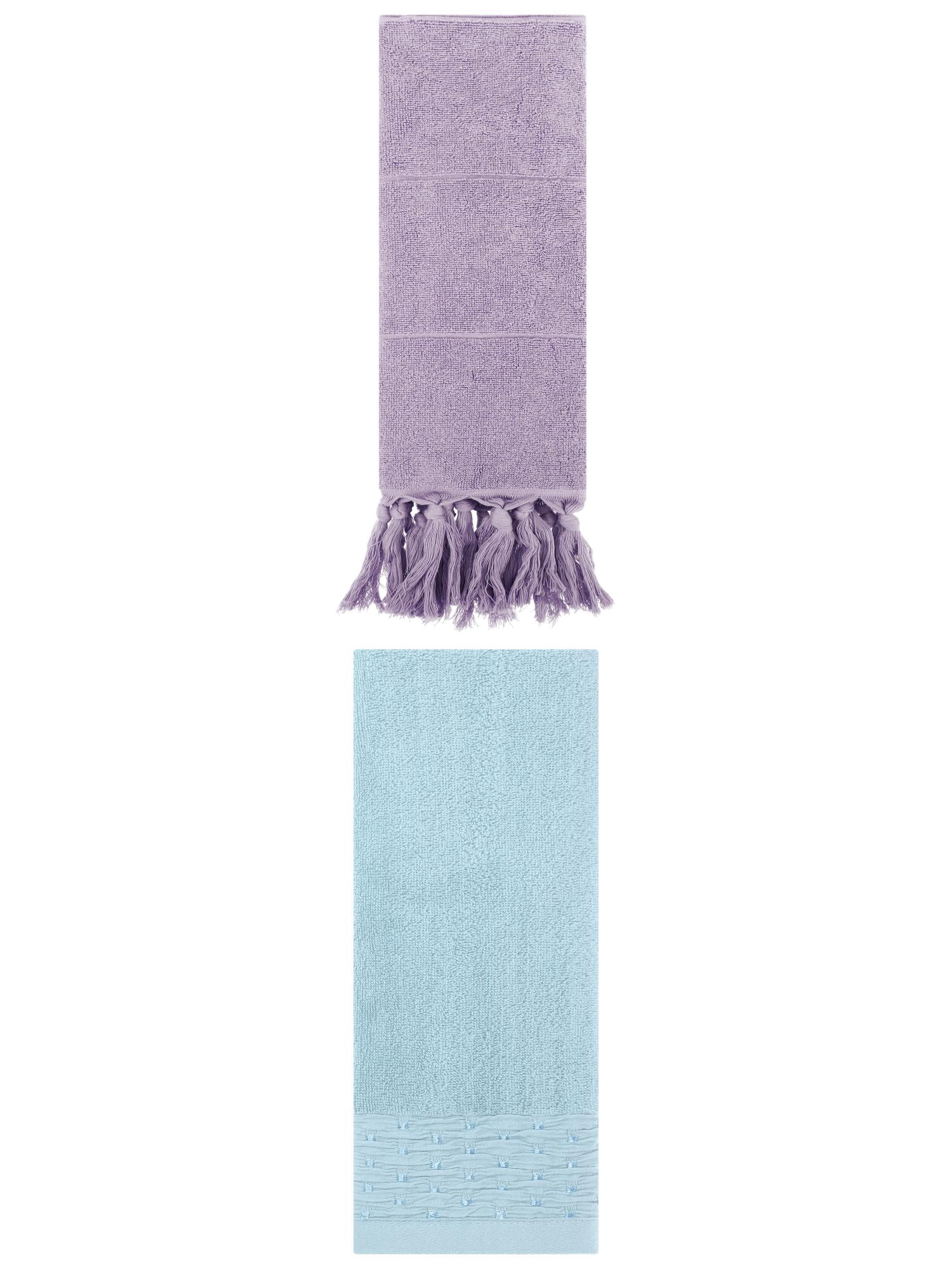 Unique Bargains 2 Pack Solid Cotton Bathroom Hand Towel 14"x30" Purple/Blue