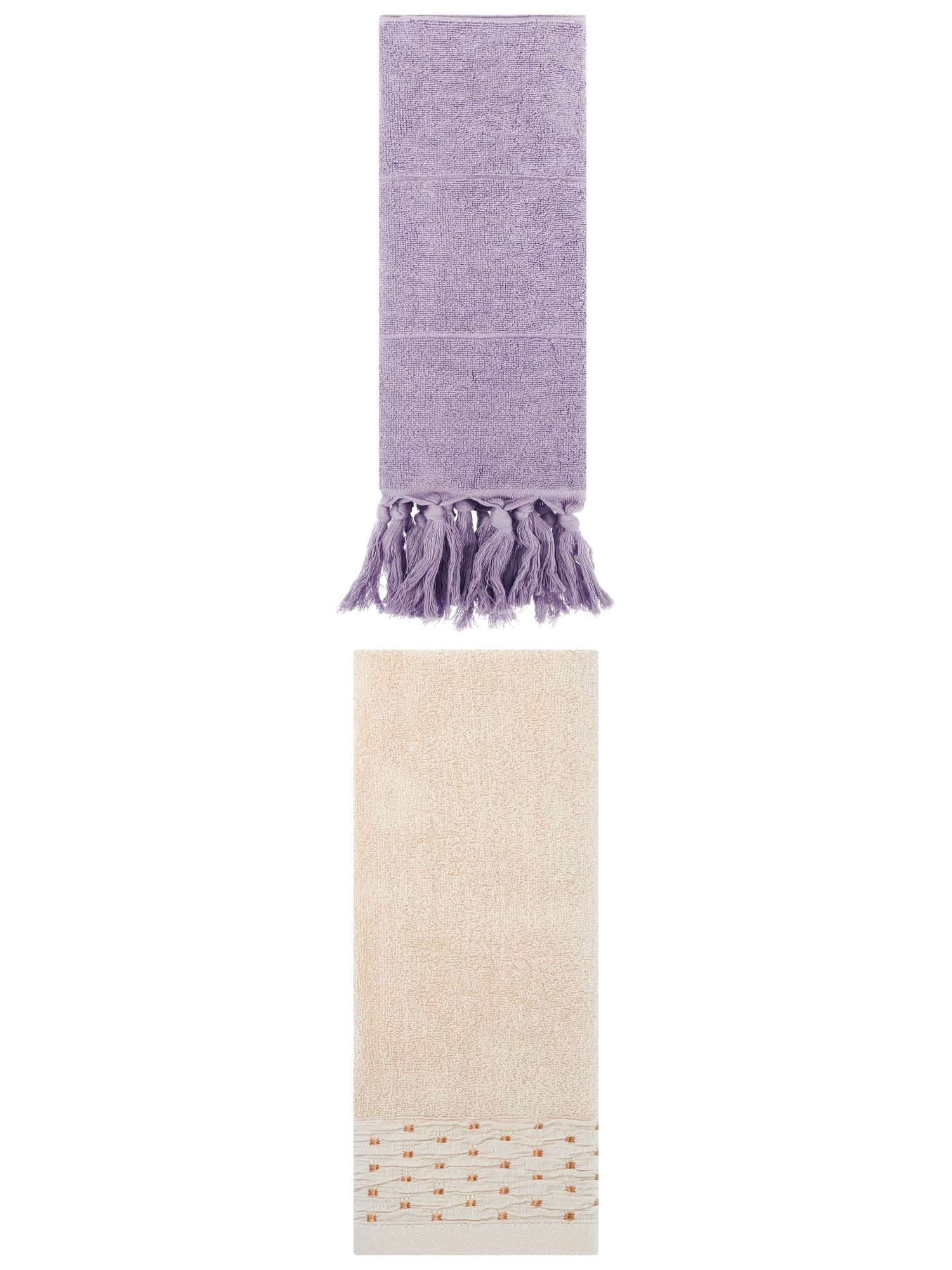 Unique Bargains 2 Pack Solid Cotton Bathroom Hand Towel 14"x30" Purple/Light Brown