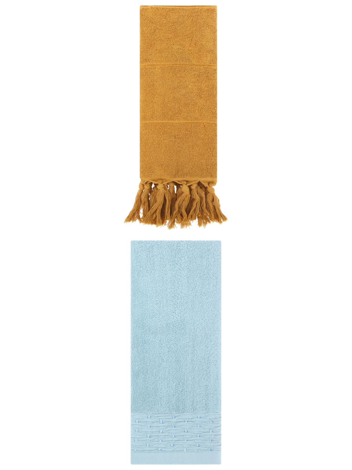 Unique Bargains 2 Pack Solid Cotton Bathroom Hand Towel 14"x30" Yellow/Blue