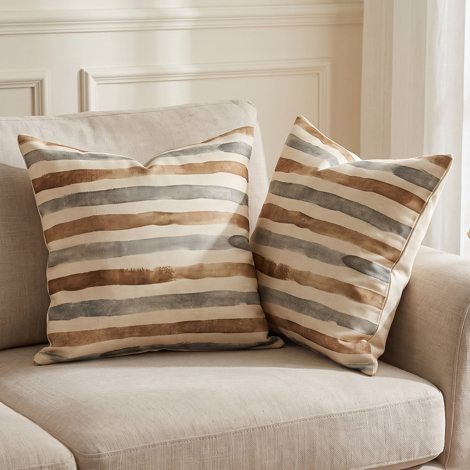 Unique Bargains 2 Pack Soft Stripe Polyester Shells Accent Sofa Couch Living Room Grey 18"x18"(Cover Only)
