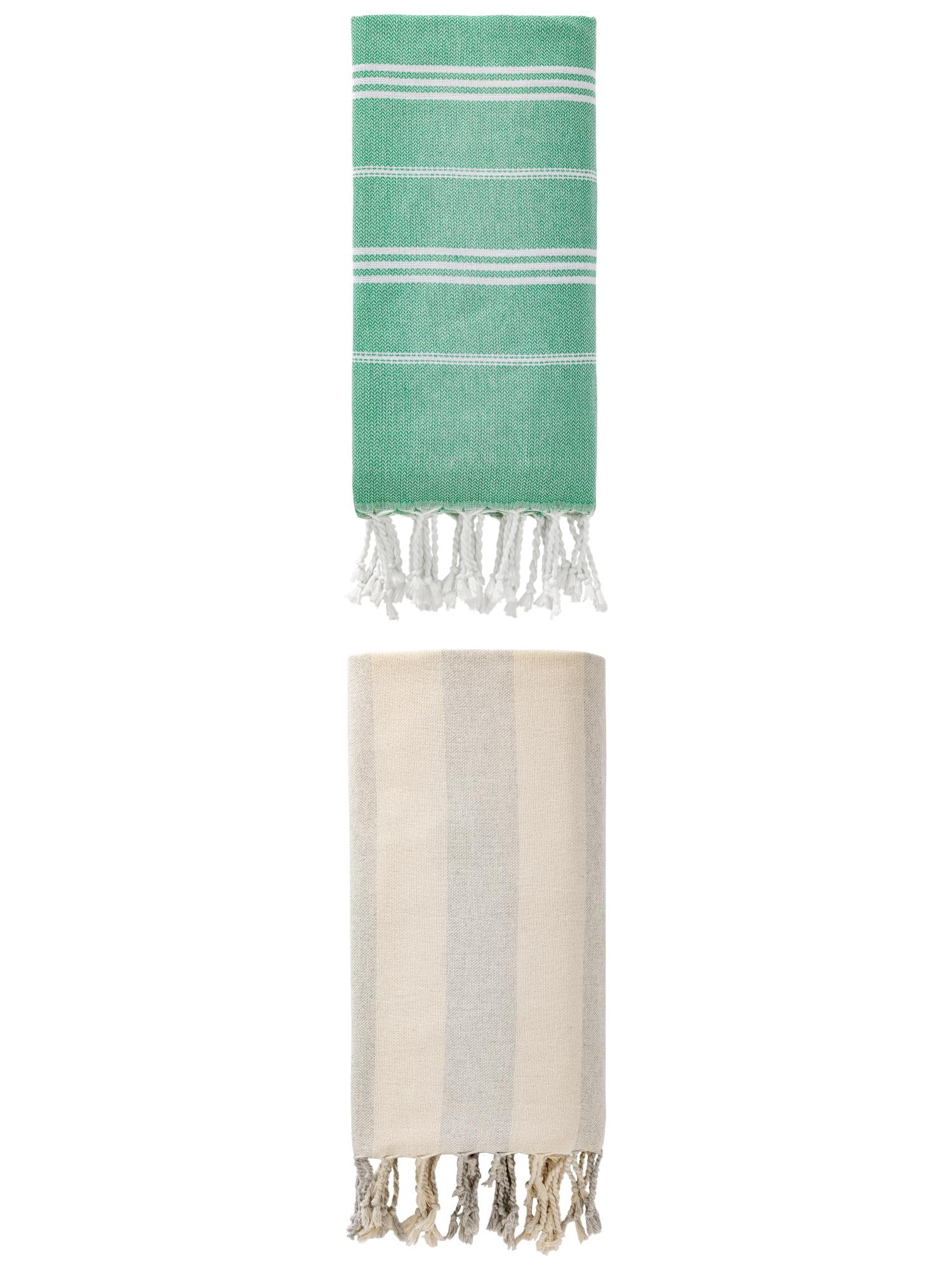 Unique Bargains 2 Pack Stripe Turkish Anti-Sand Beach Towel Green/Grey 71" x 35"/71" x 40"