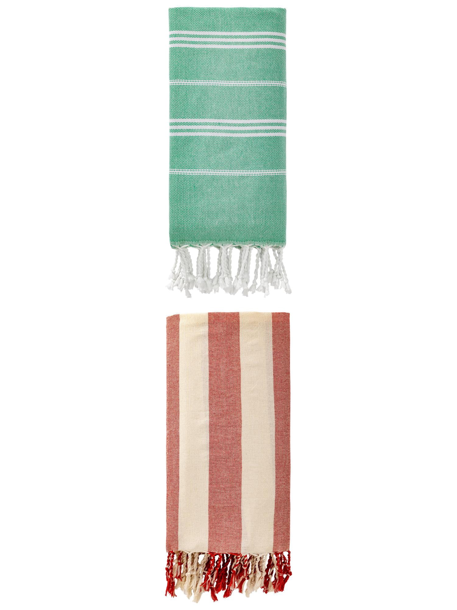 Unique Bargains 2 Pack Stripe Turkish Anti-Sand Beach Towel Green/Red 71" x 35"/71" x 40"