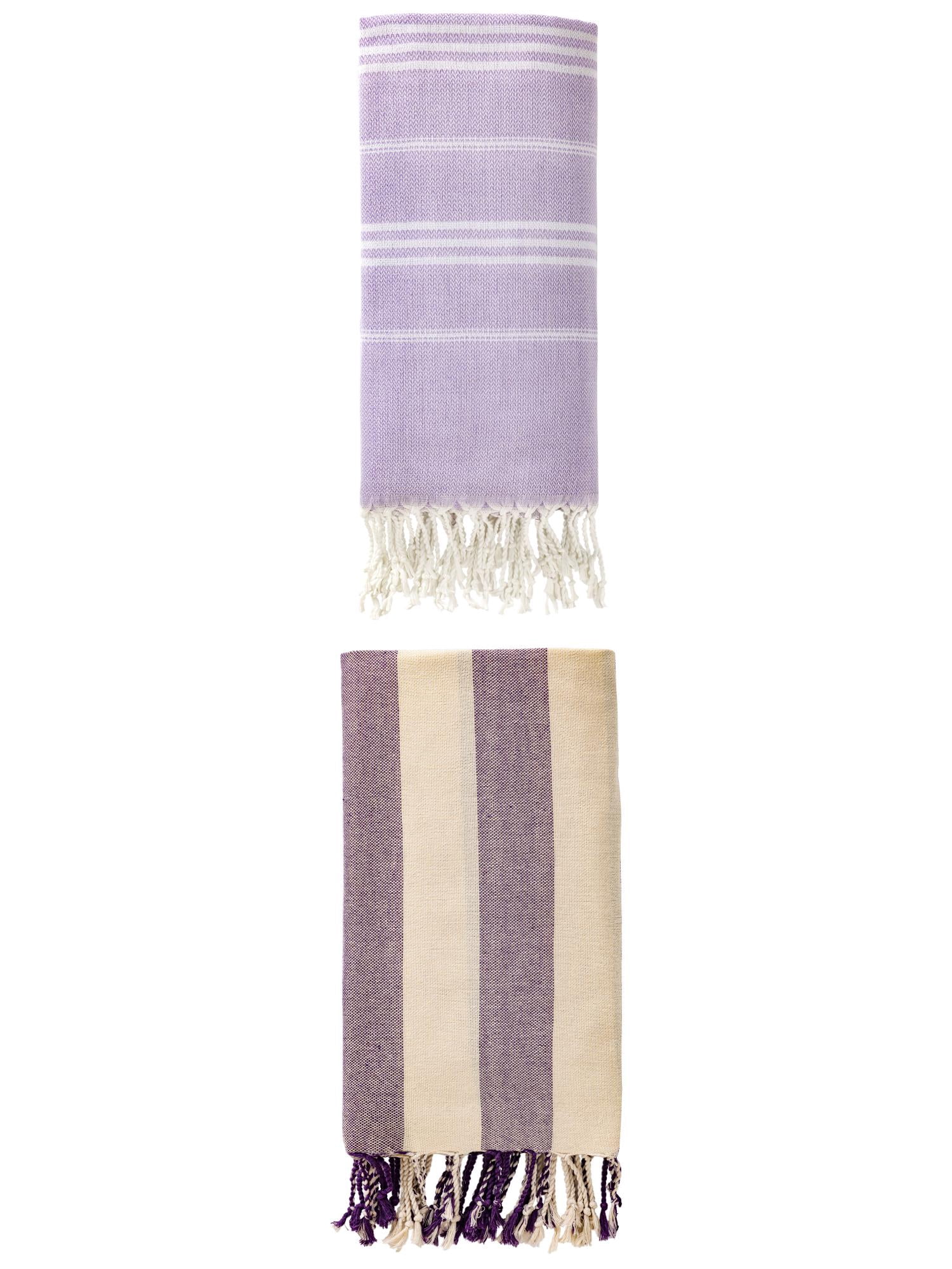 Unique Bargains 2 Pack Stripe Turkish Anti-Sand Beach Towel Purple 71" x 35"/71" x 40"