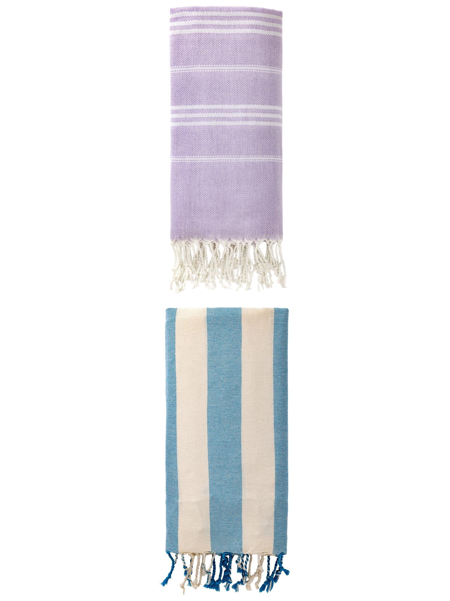 Unique Bargains 2 Pack Stripe Turkish Anti-Sand Beach Towel Purple/Blue 71"x 35"/71" x 40"