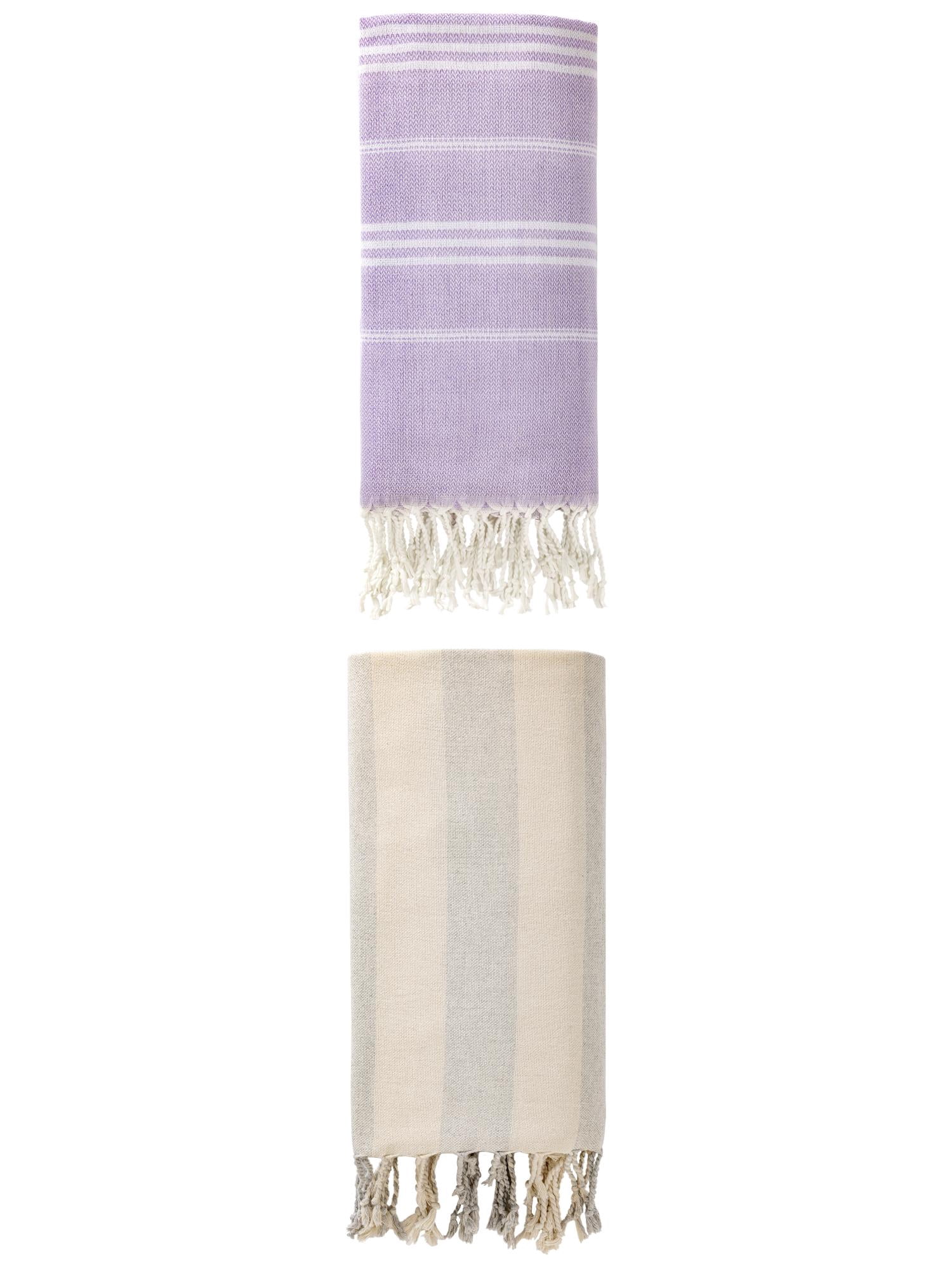 Unique Bargains 2 Pack Stripe Turkish Anti-Sand Beach Towel Purple/Grey 71"x 35"/71" x 40"