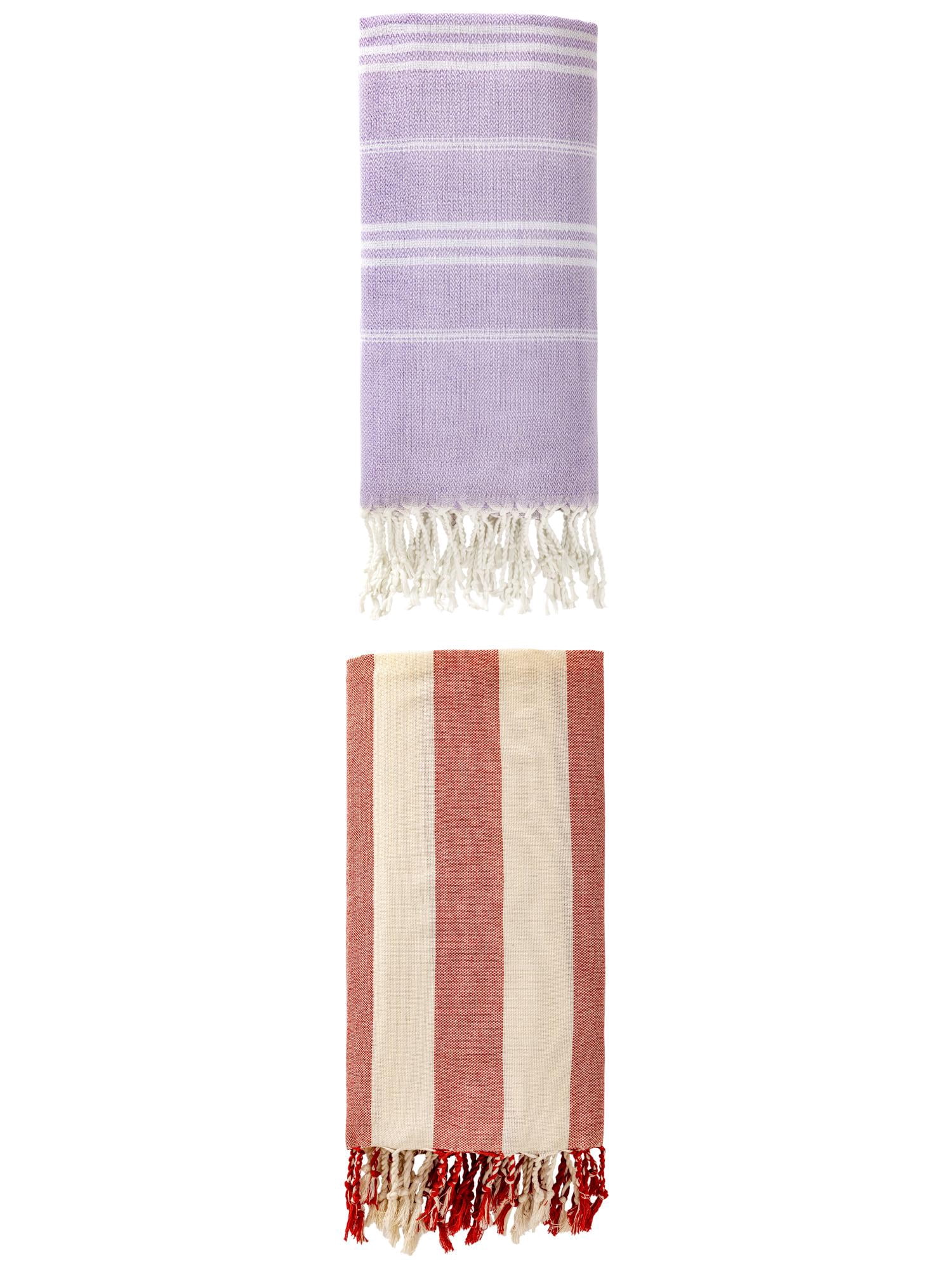 Unique Bargains 2 Pack Stripe Turkish Anti-Sand Beach Towel Purple/Red 71" x 35"/71" x 40"