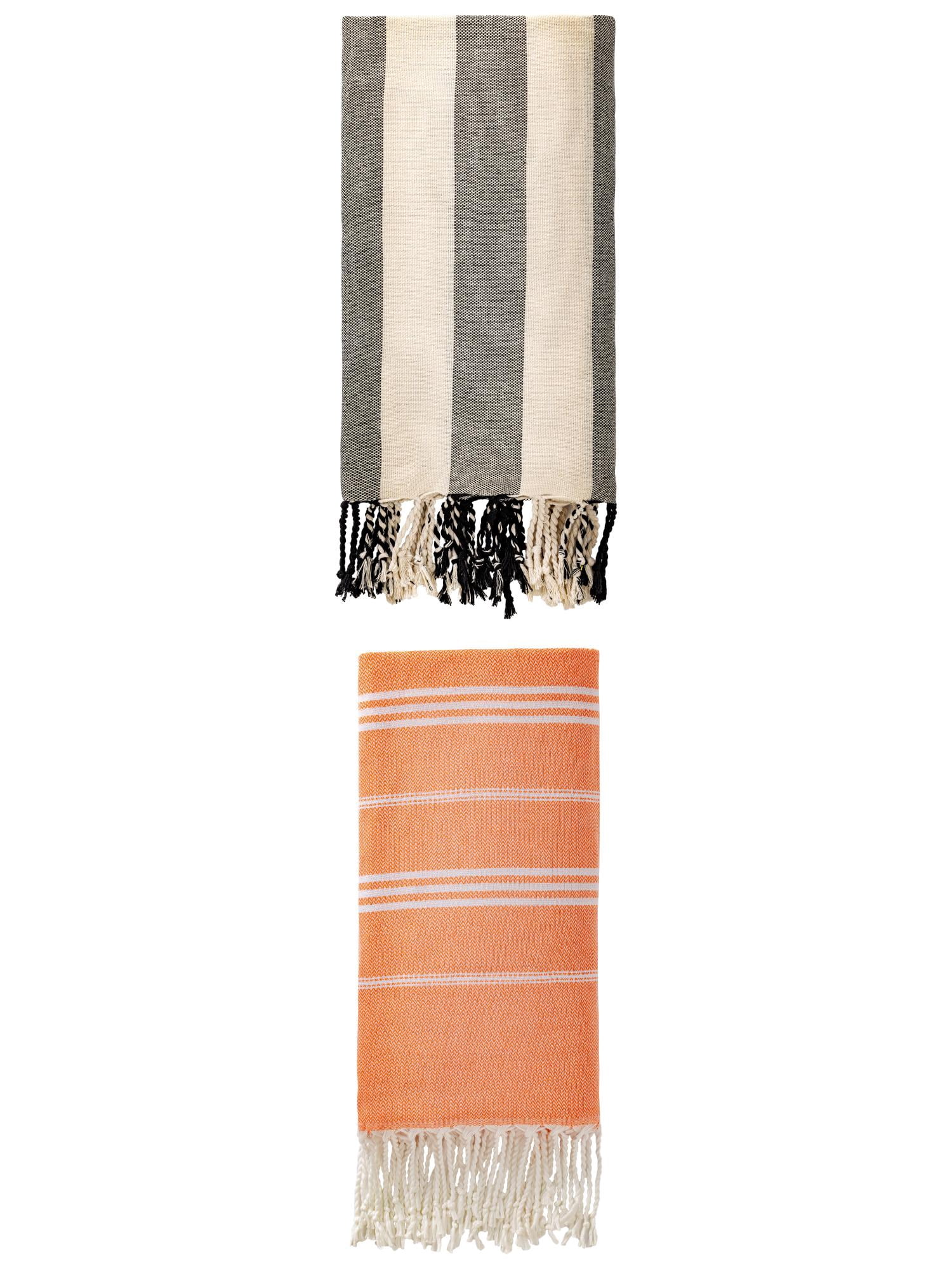 Unique Bargains 2 Pack Stripe Turkish Beach Quick Dry Towel Orange/Black 71"x 35"/71"x 40"