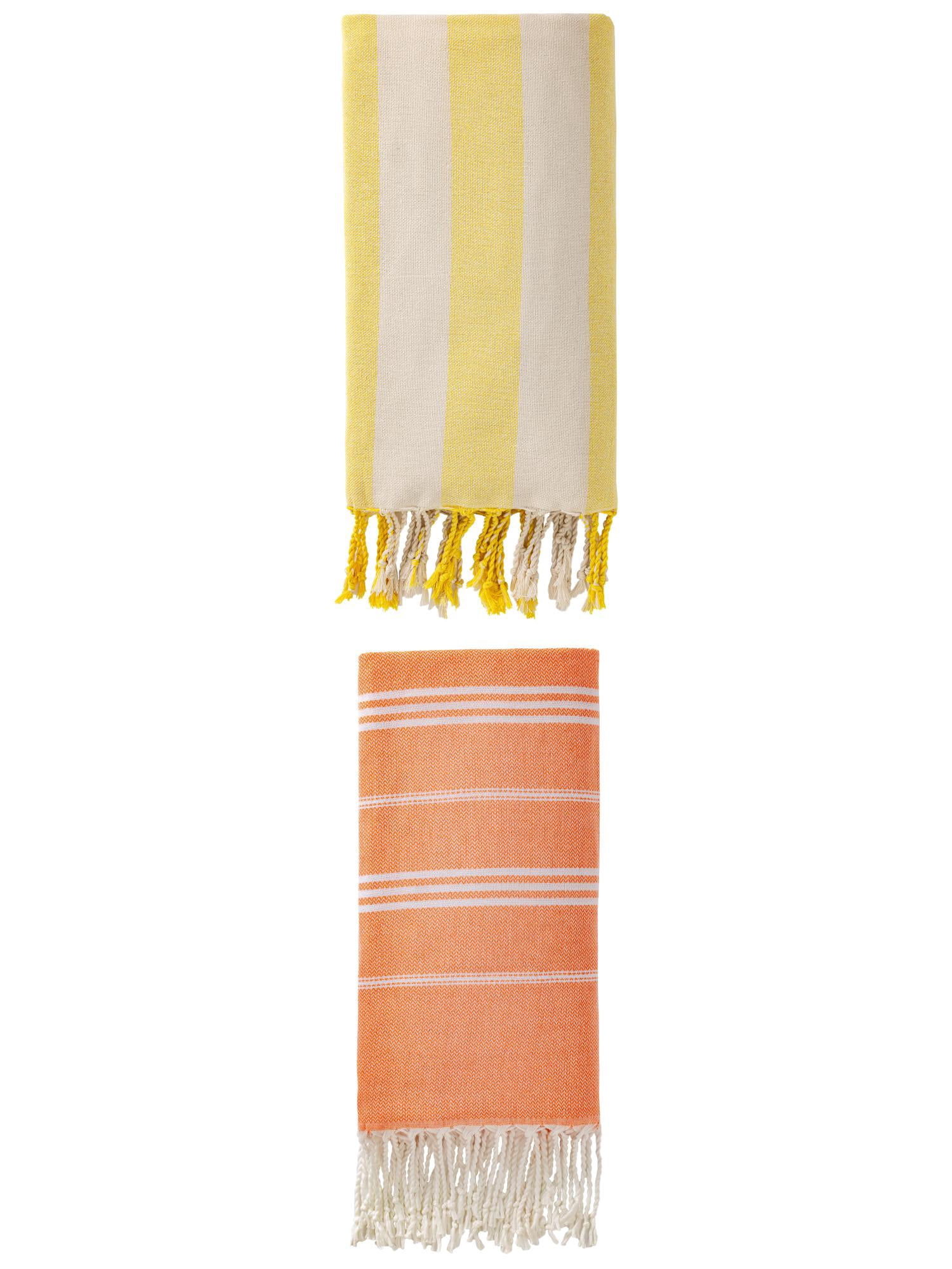 Unique Bargains 2 Pack Stripe Turkish Beach Quick Dry Towel Orange/Yellow 71"x35"/71"x 40"