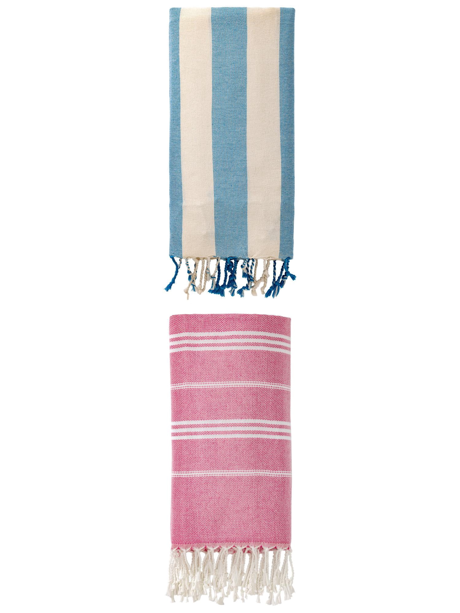 Unique Bargains 2 Pack Stripe Turkish Beach Quick Dry Towel Red/Blue 71" x 35"/71" x 40"