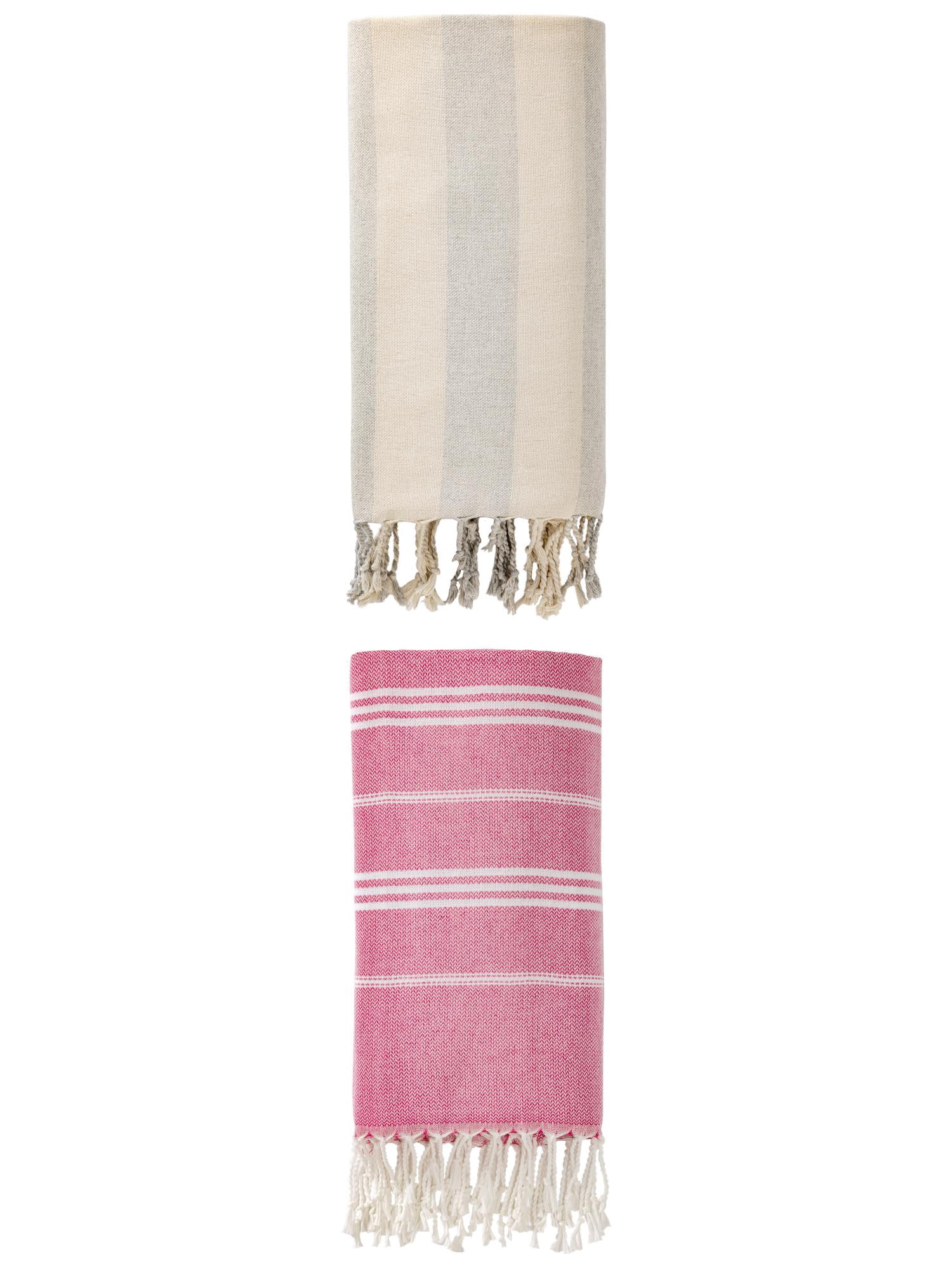 Unique Bargains 2 Pack Stripe Turkish Beach Quick Dry Towel Red/Grey 71" x 35"/71" x 40"