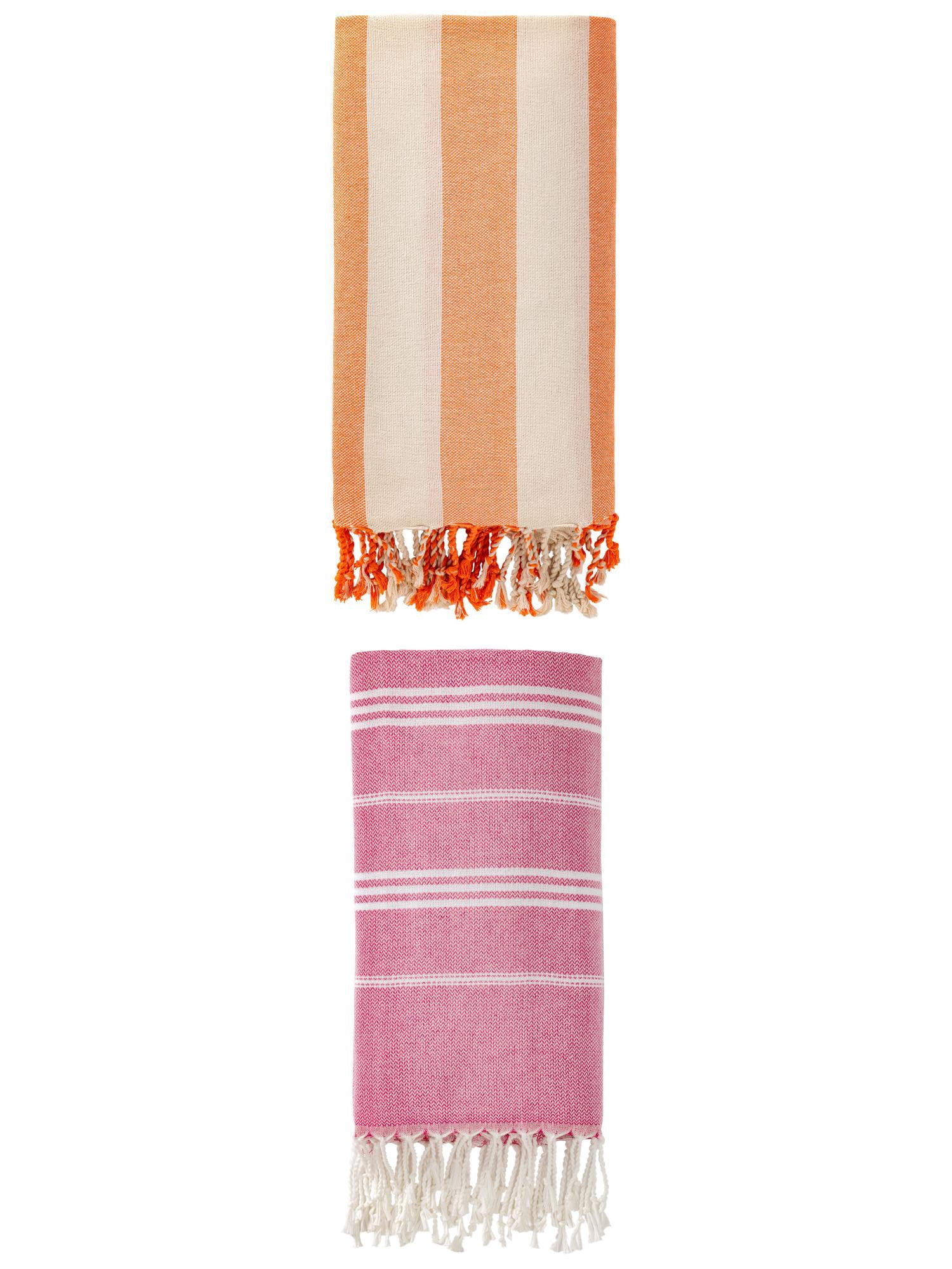 Unique Bargains 2 Pack Stripe Turkish Beach Quick Dry Towel Red/Orange 71"x 35"/71" x 40"
