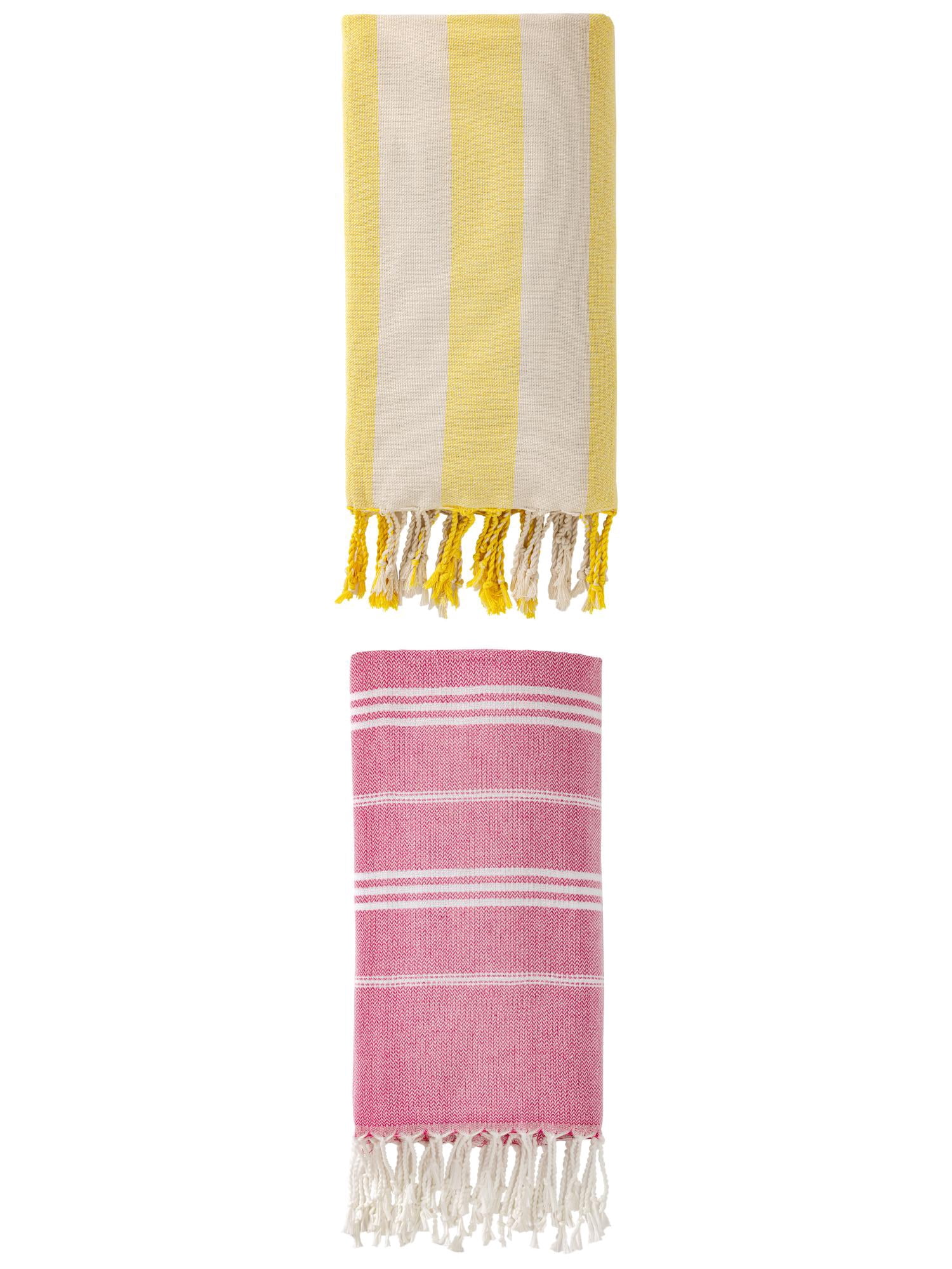 Unique Bargains 2 Pack Stripe Turkish Beach Quick Dry Towel Red/Yellow 71" x 35"/71" x 40"