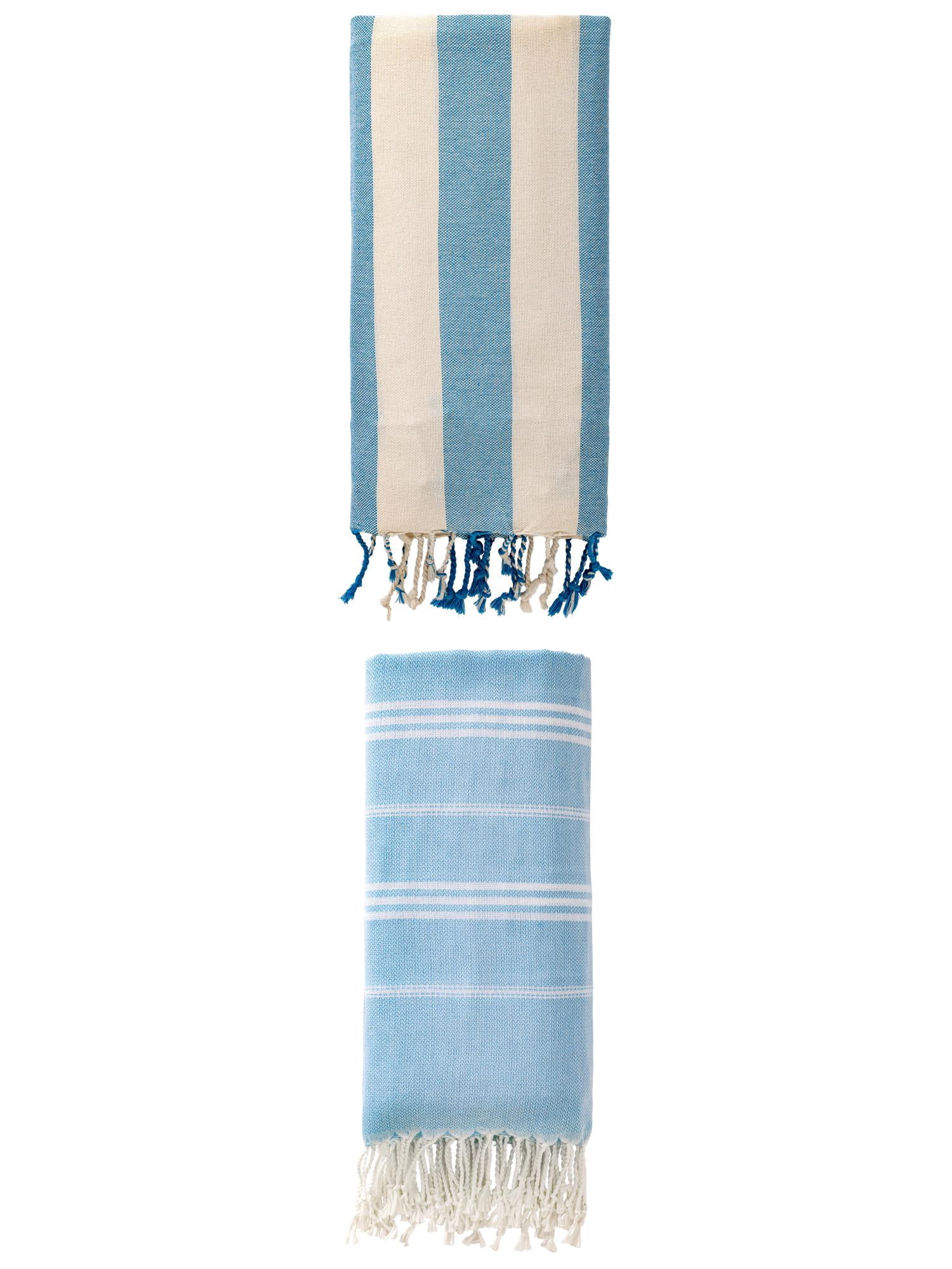 Unique Bargains 2 Pack Stripe Turkish Beach Towel Light Blue/Blue 71" x 35"/71" x 40"