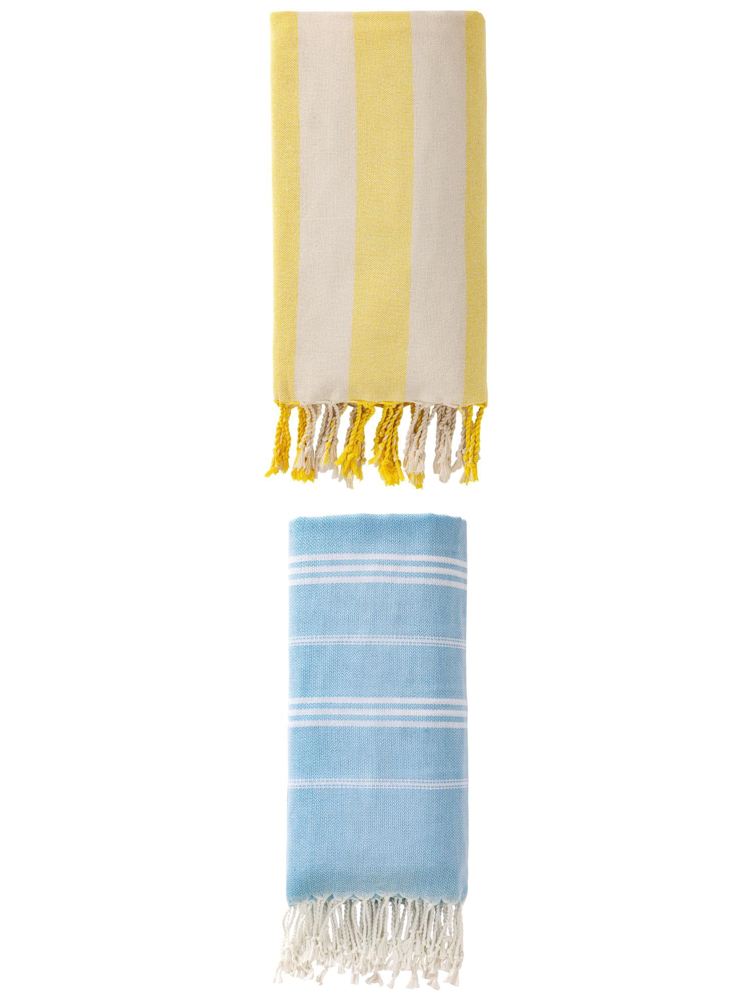 Unique Bargains 2 Pack Stripe Turkish Beach Towel Light Blue/Yellow 71" x 35"/71" x 40"