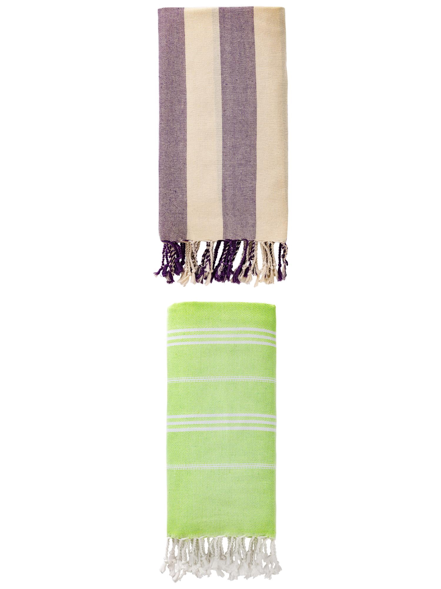 Unique Bargains 2 Pack Stripe Turkish Beach Towel Light Green/Purple 71" x 35"/71" x 40"