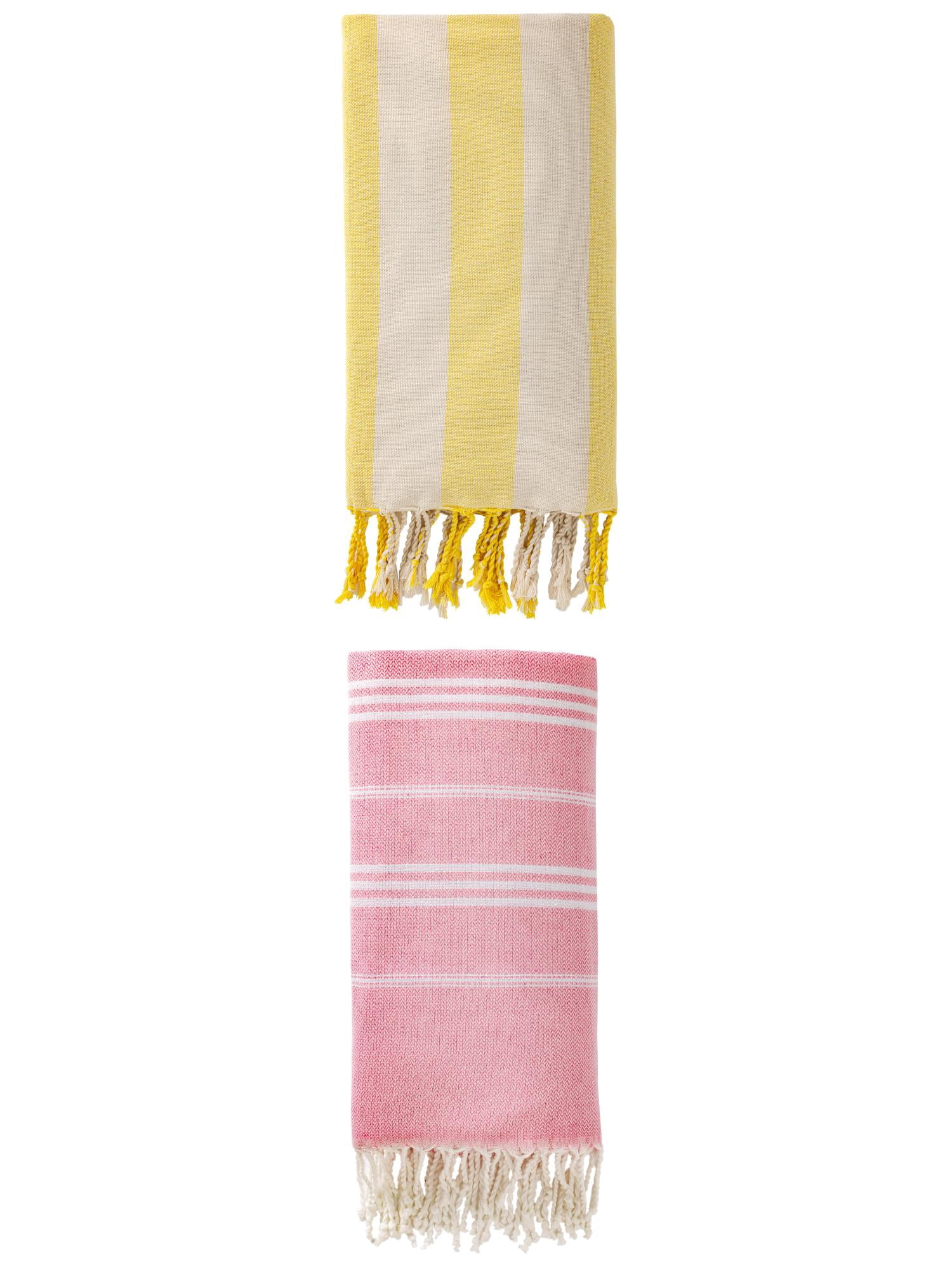 Unique Bargains 2 Pack Stripe Turkish Beach Towel Pink/Yellow 71" x 35"/71" x 40"