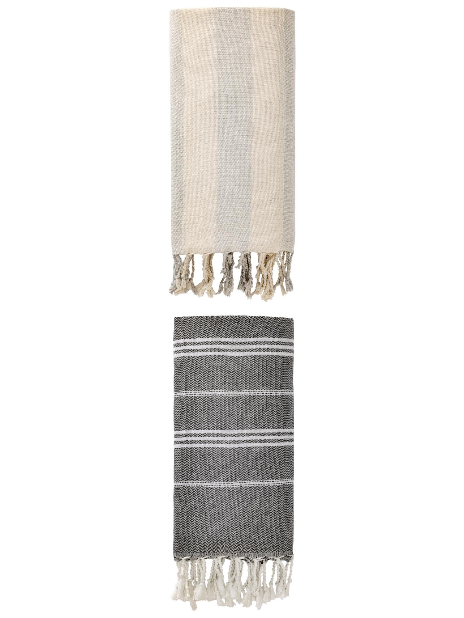 Unique Bargains 2 Pack Stripe Turkish Sand Proof Beach Towel Black/Grey 71"x 35"/71" x 40"