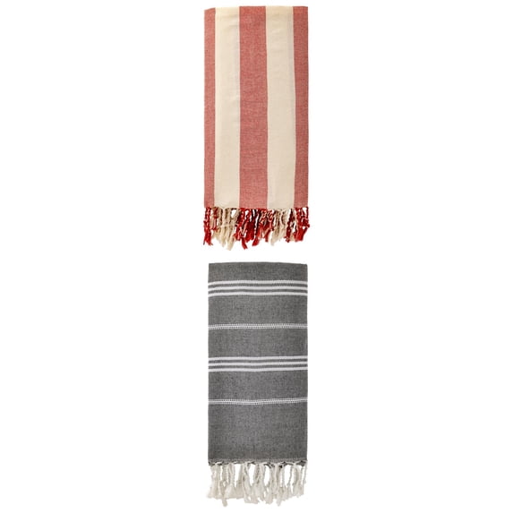 Unique Bargains 2 Pack Stripe Turkish Sand Proof Beach Towel Black/Red 71"x 35"/71"x 40"