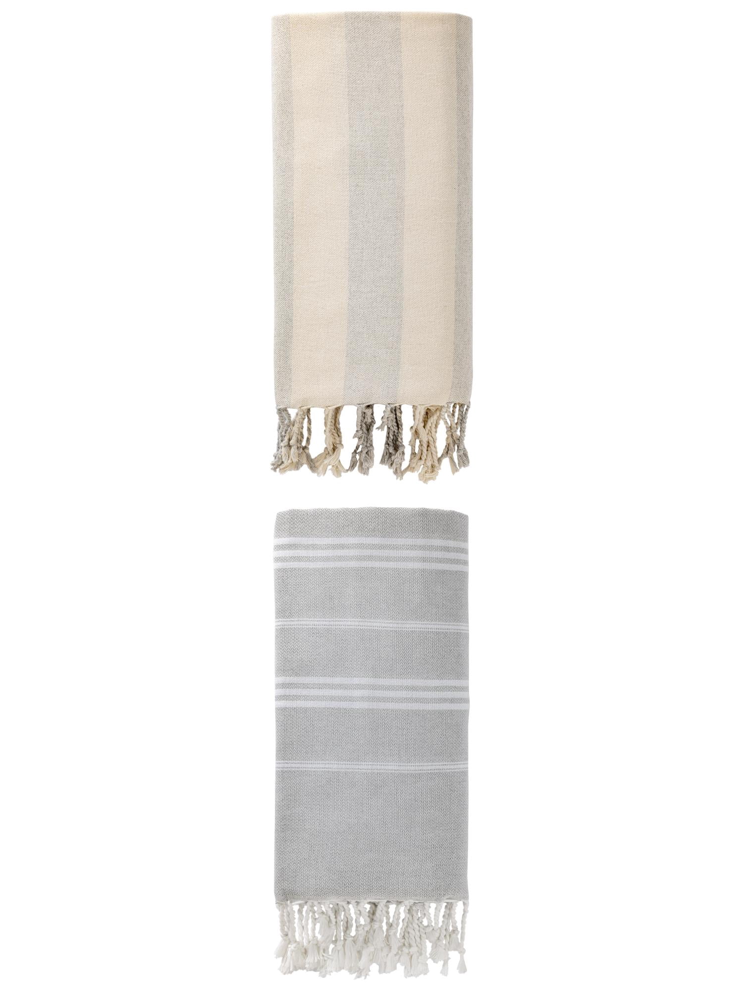 Unique Bargains 2 Pack Stripe Turkish Sand Proof Beach Towel Grey 71"x 35"/71"x 40"