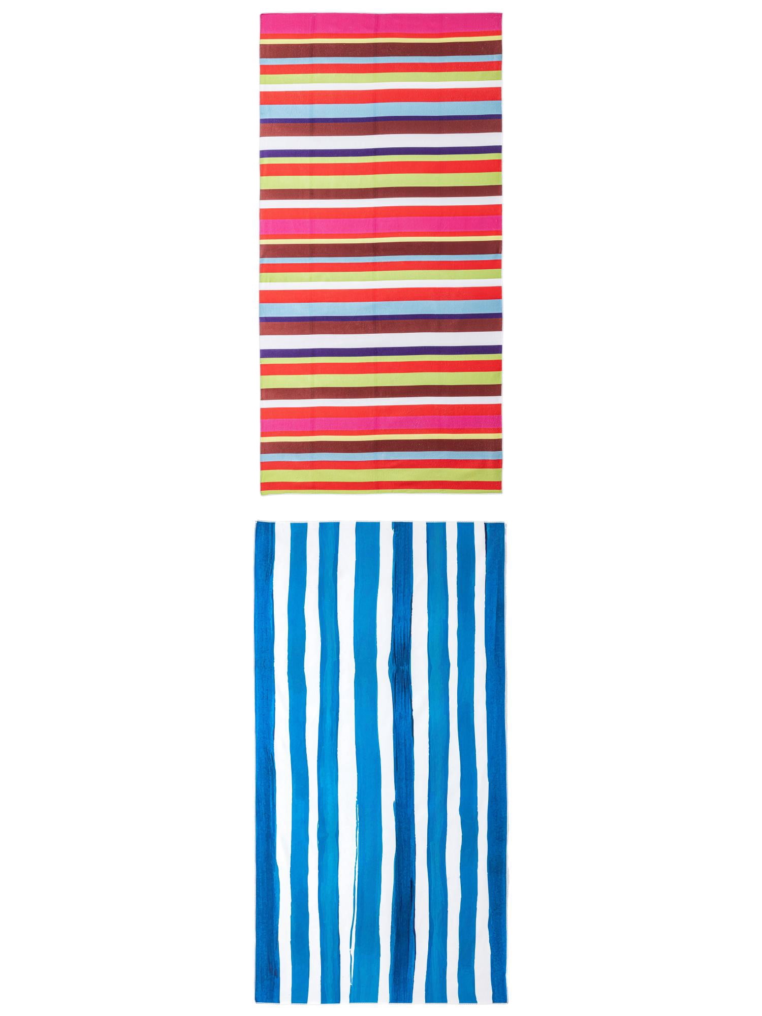 Unique Bargains 2 Pack Striped Absorbent Beach Towel MultiColor/Blue 71" x 35"/63" x 31"