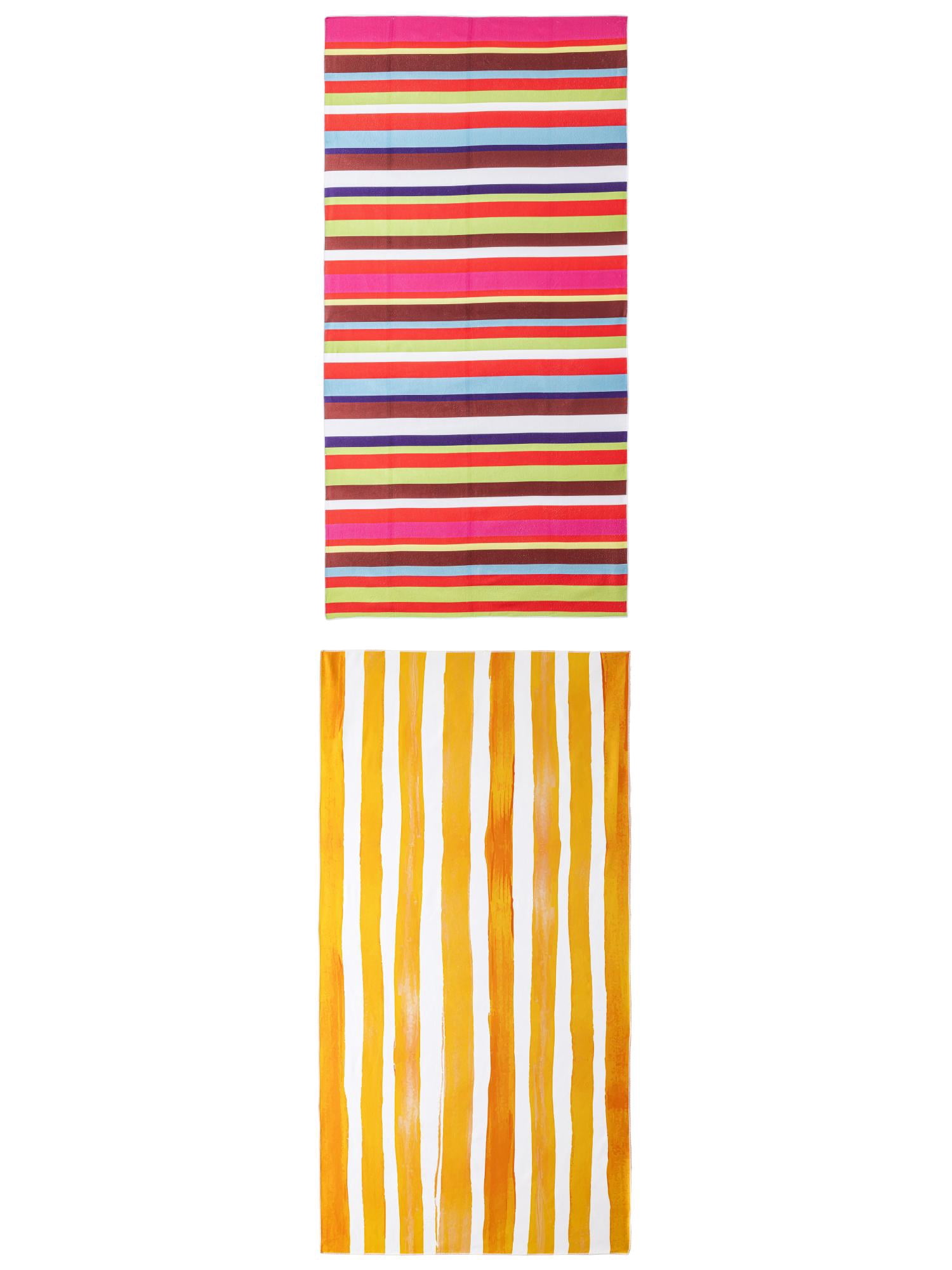Unique Bargains 2 Pack Striped Absorbent Beach Towel MultiColor/Yellow 71" x 35"/63" x 31"